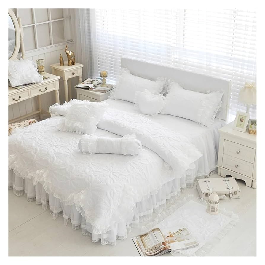 Amazon｜ベッドキルトセット, 綿 100% 厚いキルティングレース白