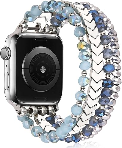 Miniatura 4 de VISOOM Pulsera de cuentas compatible con Apple Watch Band 1.575 in1.496 in1.614 in Series 8 7 SE 2nd Series 654321 para mujer, correa de reloj