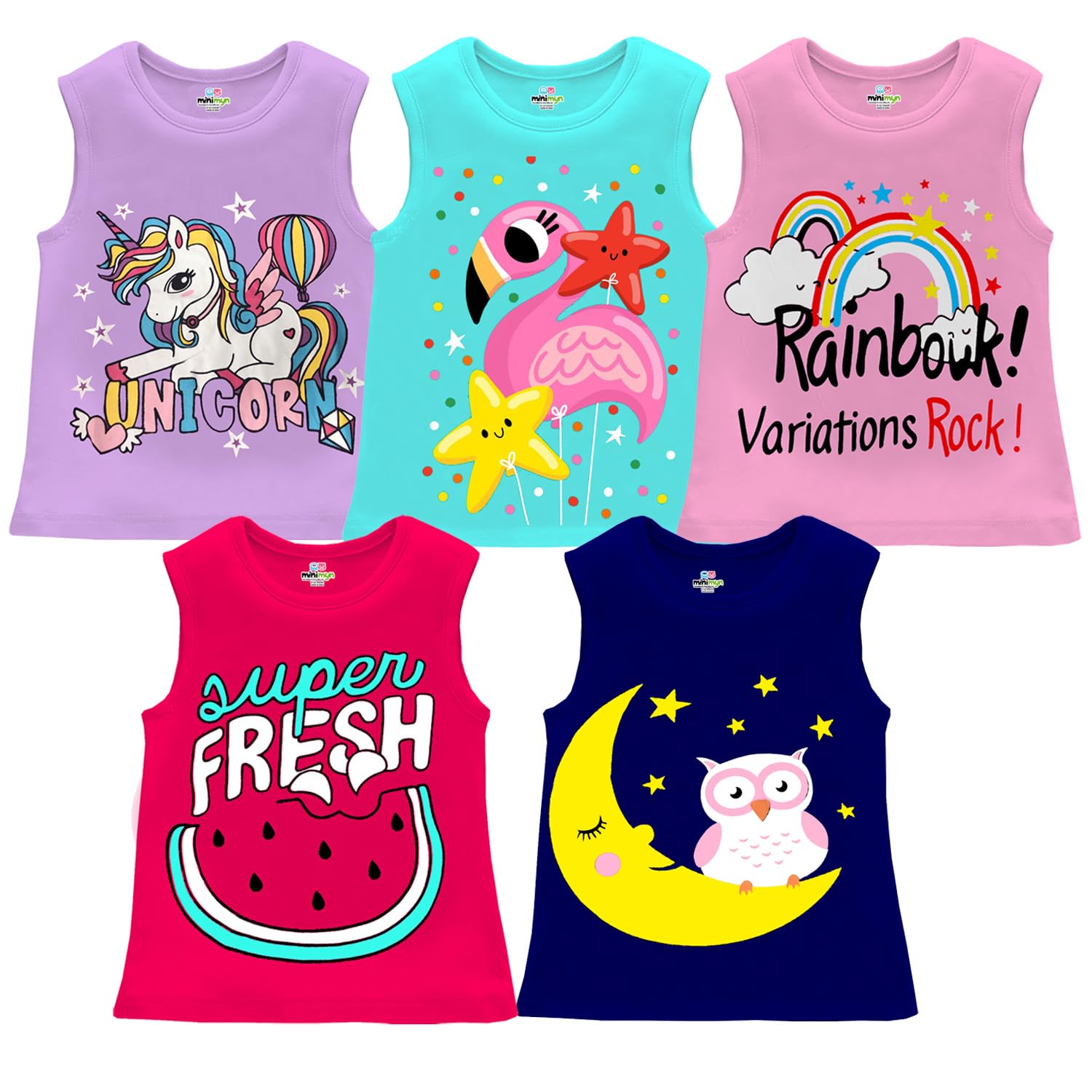 Girls Sleeveless Regular Fit Cotton T-Shirt