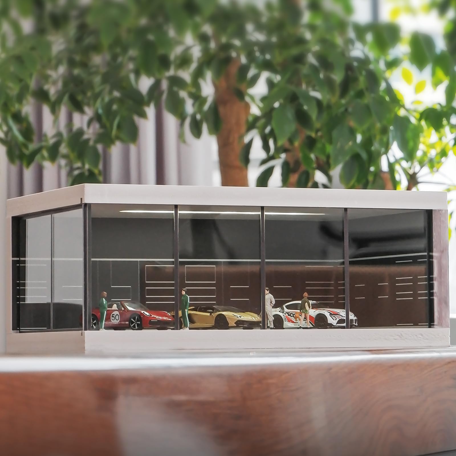 Vitrine für Modellautos aus Druckguss Maßstab 1: 64 mit LED Licht und Acrylabdeckung, Szene, Parkplätze, Dioramen, Aufbewahrung, Garage, Box, Szene, Parkplätze, Dioramen