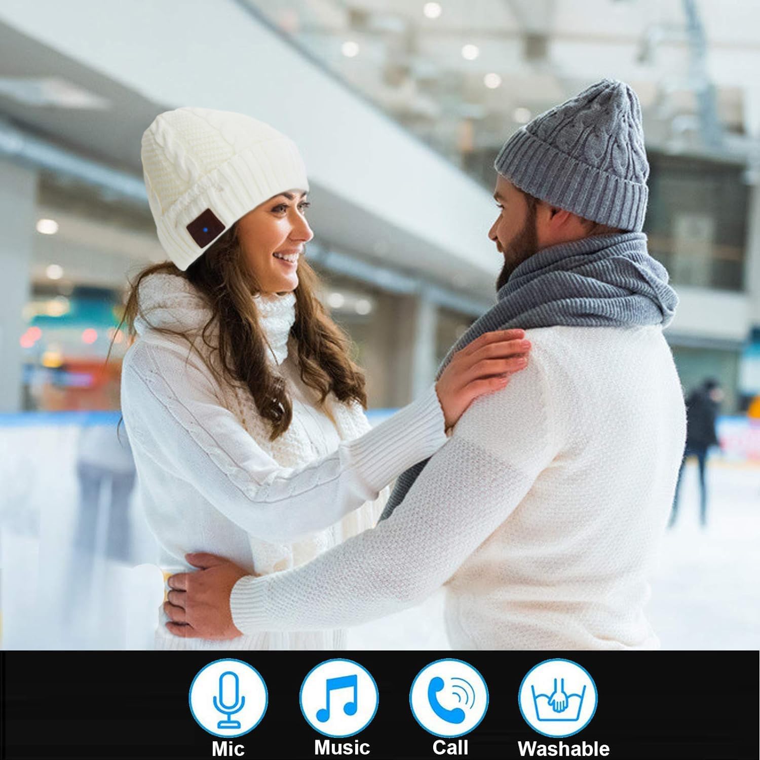 Wireless Music Hat Men Women Beanie Girls Hat Over Ear Headset Sports Stereo Headphone with Microphone Speaker Womens Beanie Cap - Image 2