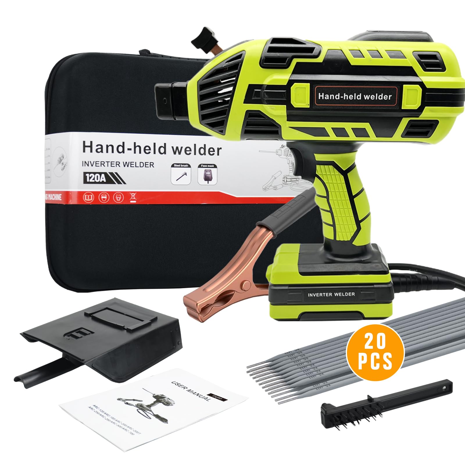 TRQWH Portable Welding Machine 110V ARC Handheld Welder IGBT Inverter Welding Gun Stick Welder 5 Variable Current Adjustment Hand Held Welder Machine, Fit for 1/16"-1/8" Welding Rods (Green)