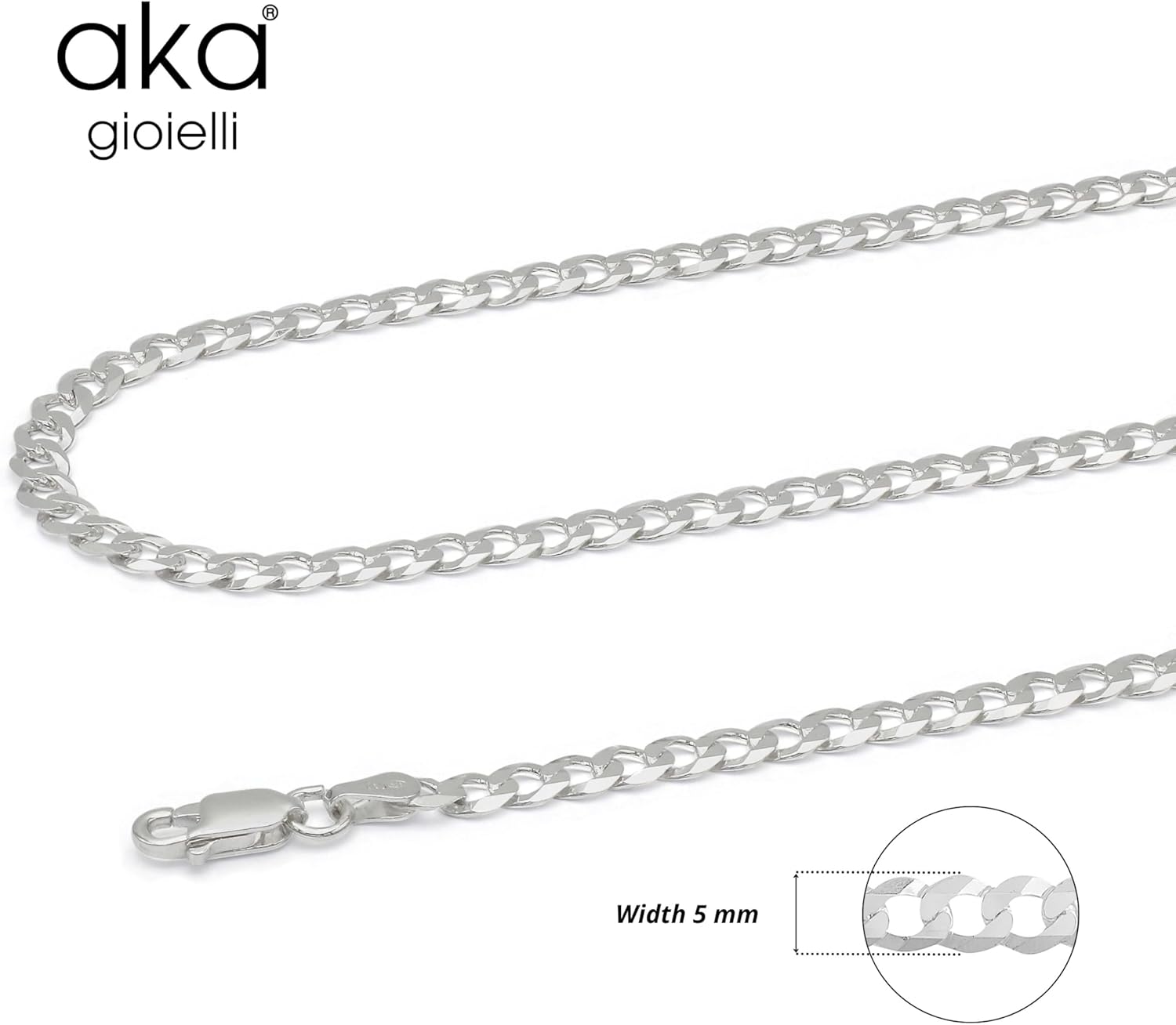 Aka Gioielli - Italian 925 Sterling Silver 5mm Curb Cuban Link Chain - Solid Sterling Silver Necklace for Women and Men - Made in Italy - Image 3