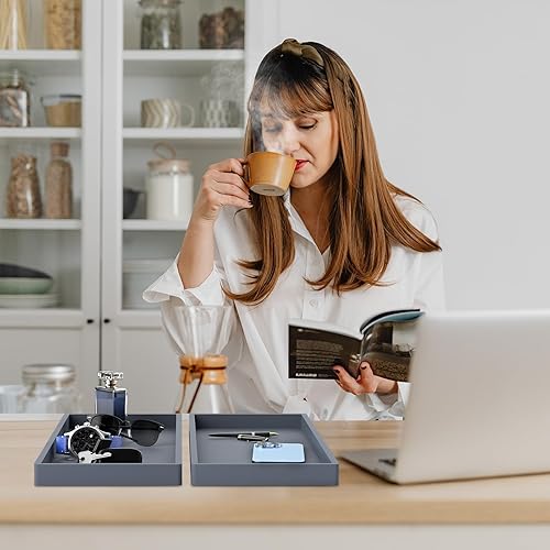 Miniatura 7 de Bandeja de tocador de baño de 11.8 pulgadas, paquete de 2 bandejas de baño (grande), bandeja de baño de silicona para encimera, bandeja de anillo de