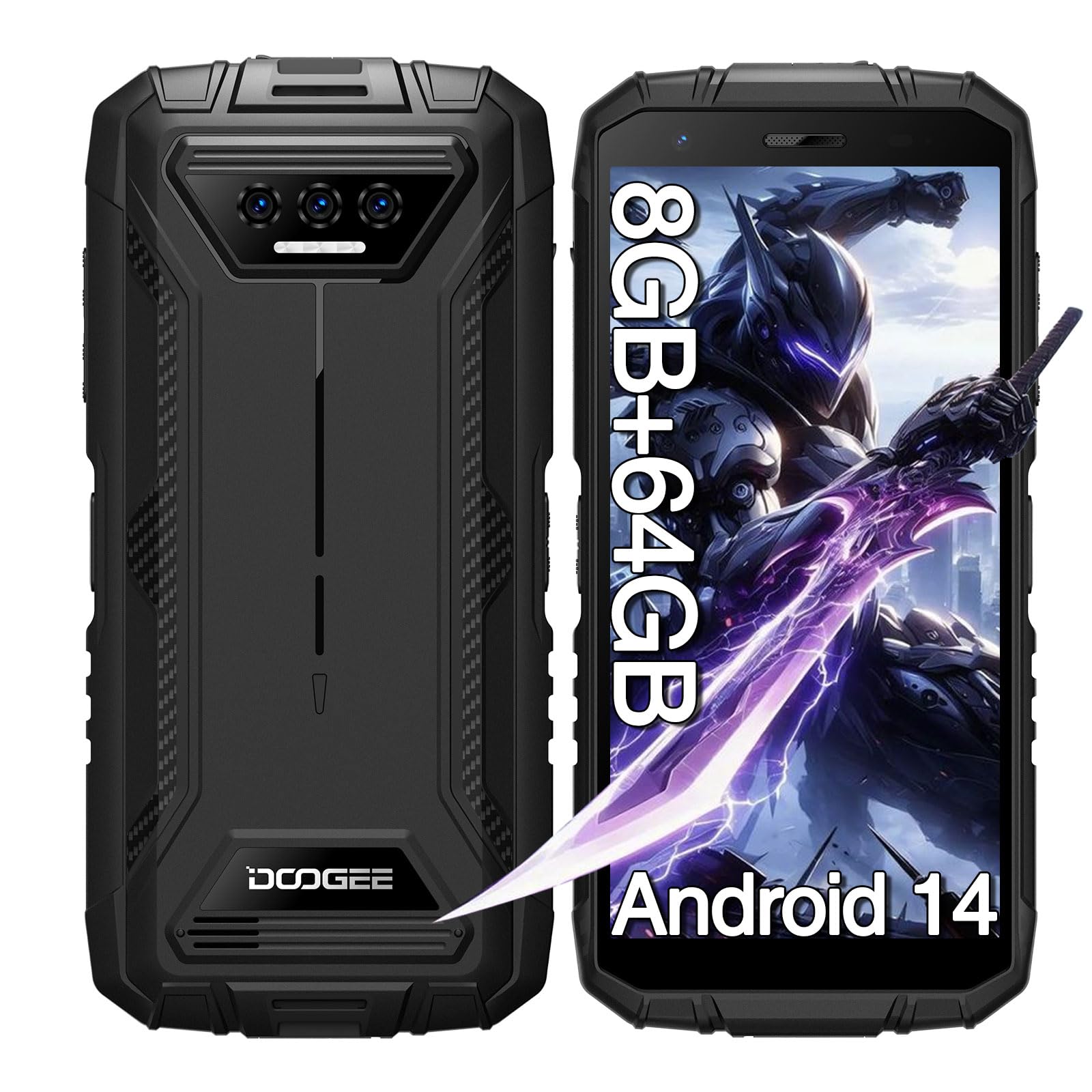 DOOGEE S41T Rugged Smartphone Unlocked, 6300mAh Battery, Android 14 Rugged Phone,8GB+64GB, 4G Dual SIM Cell Phone, 13MP AI Camera, IP68 Waterproof, Face Unlock, NFC,T-Mobile, Black