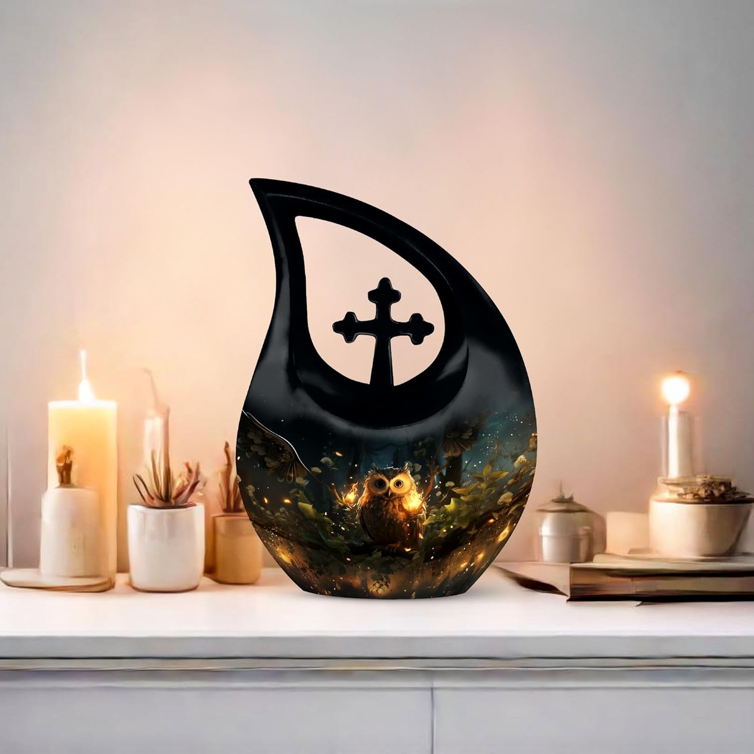 Owl Urn - Large Urns for Human Ashes - Urn for Human Ashes Adult Female & Male - Decorative Urns - Mini Urns for Ashes - Small Urn for Human Ashes - Combo 1 Large & 4 Keepsake