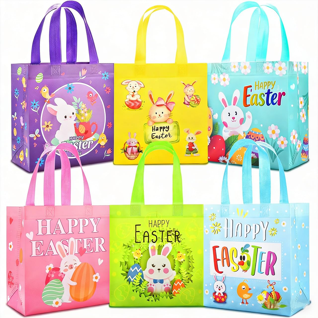 AhfuLife Ostertüten mit Hasen Ostereiern Henne, 23 x 21 x 11cm, 6 Stück Ostern Geschenktüten Wiederverwendbare für Kinder Geschenk Eiersuche Oster Deko