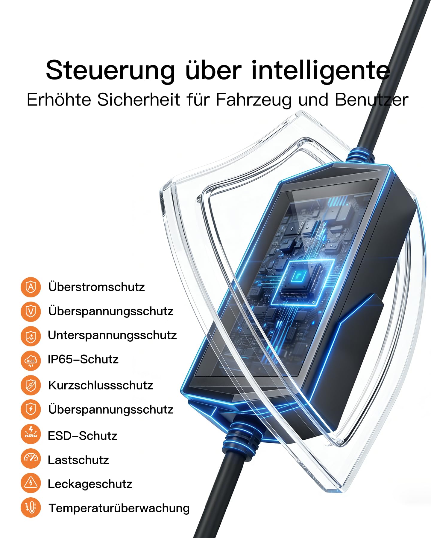 tomons Type 2 Ladekabel Schuko mit APP, Mobile Wallbox 3,68 kW 6M Einphasig 16A, 2,4" LCD-Anzeige IP65,Einstellbarer Ladeleistung&startzeit,für e Auto ID.3/4/5/7,Model Y/3,ENYAQ und Anderen PHEV/EV