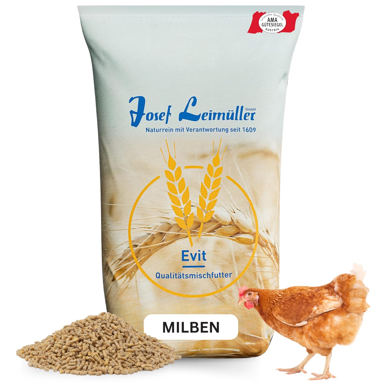 Leimüller Mangime per Galline Contro gli Acari 25 kg - Mangime per galline privo di polvere da 25 kg con certificato AMA e privo di OGM