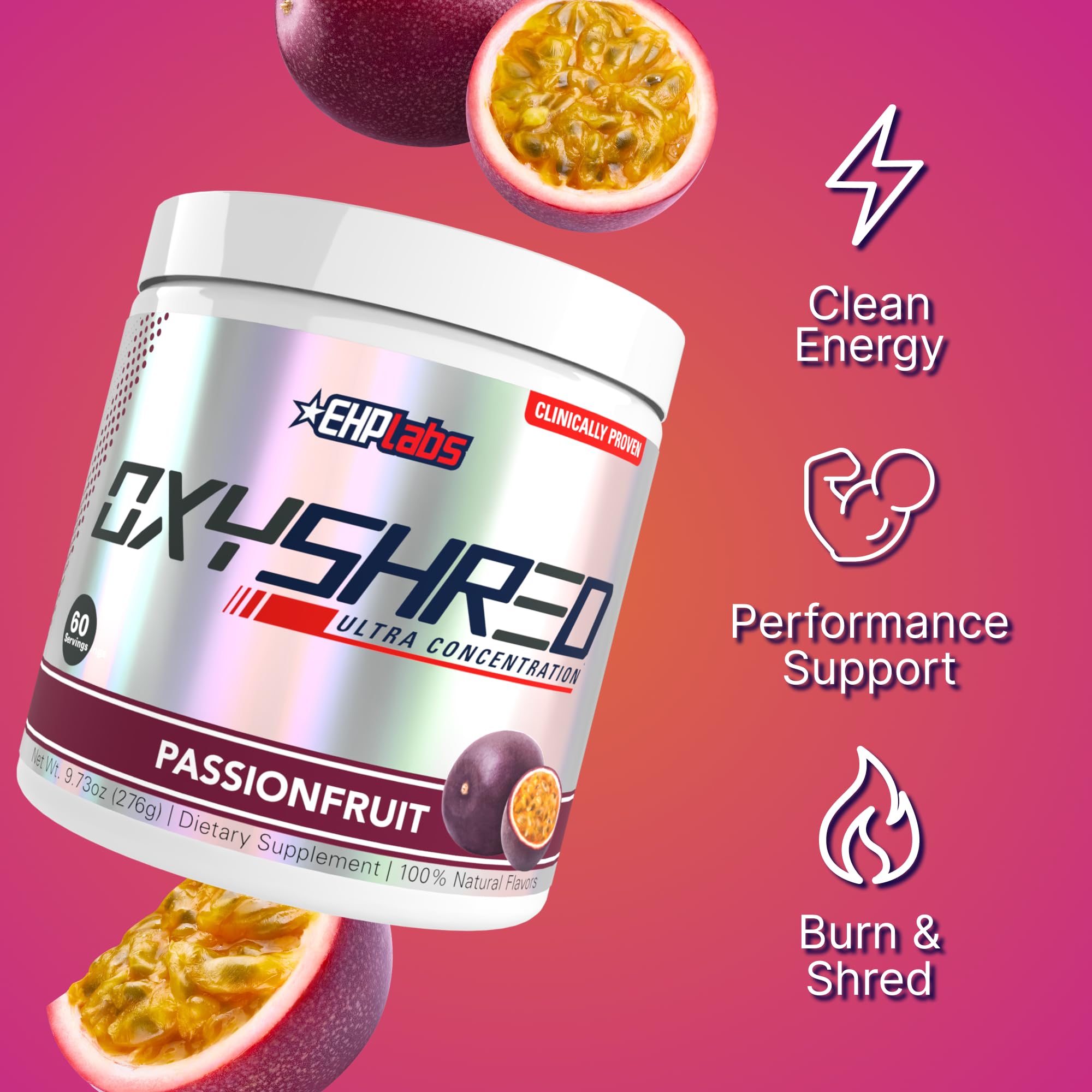 EHP Labs OxyShred Pre Workout Powder & Shredding Supplement - Preworkout Powder with L Glutamine & Acetyl L Carnitine, Energy Boost Drink - Passionfruit, 60 Servings — Amazon image 4