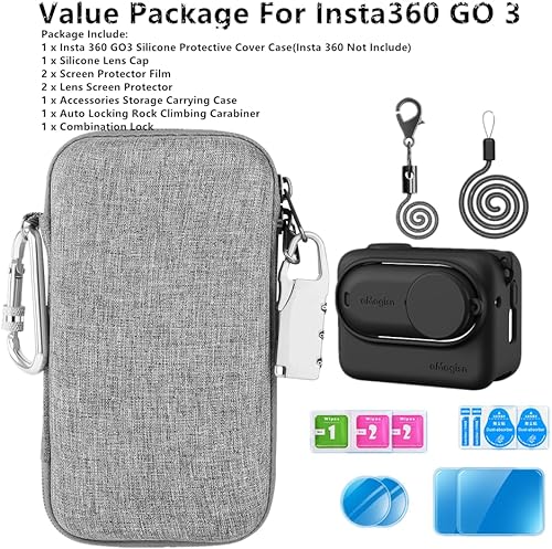 Miniatura 6 de Kit de accesorios compatible con Insta360 GO 3 Funda de silicona para cámara y tapa de lente 2 piezas de película protectora de pantalla 3D Bolsa de
