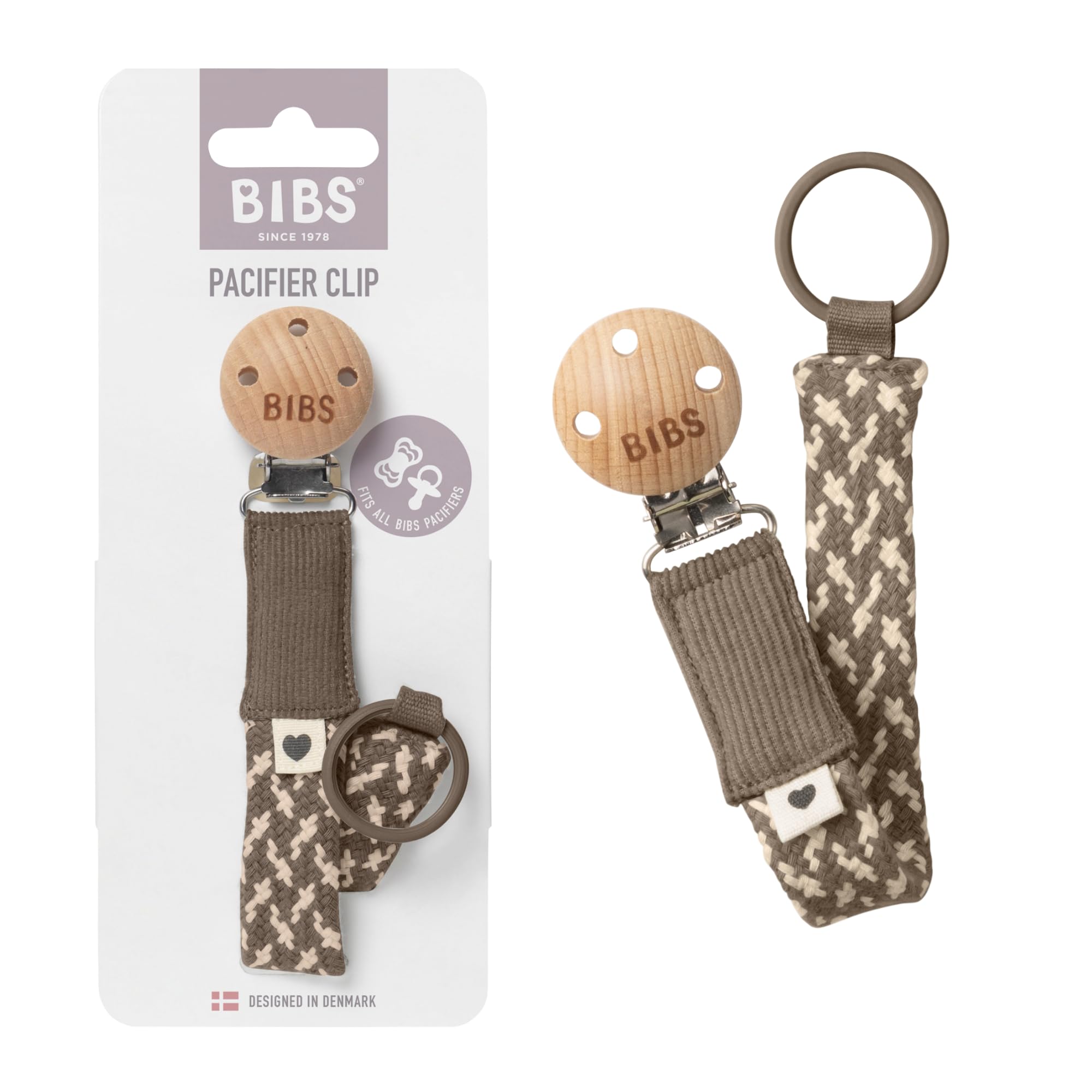 BIBS Paci Braid. Schnullerkette. Bio-Baumwolle. Dänisches Design, Einheitsgröße (0-36 Monate), Dark Oak/Vanilla