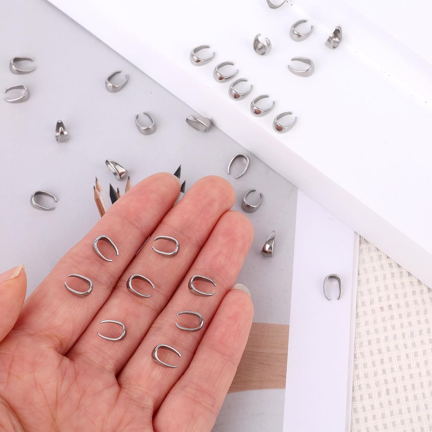 150pcs Pinch Clip Bail Clasp, Stainless Steel Pendant Clasp Pinch Bail Clip Jewelry Pendant Holders for Jewelry Making Connector Charm Holder for DIY Necklace Earring Making - Image 7