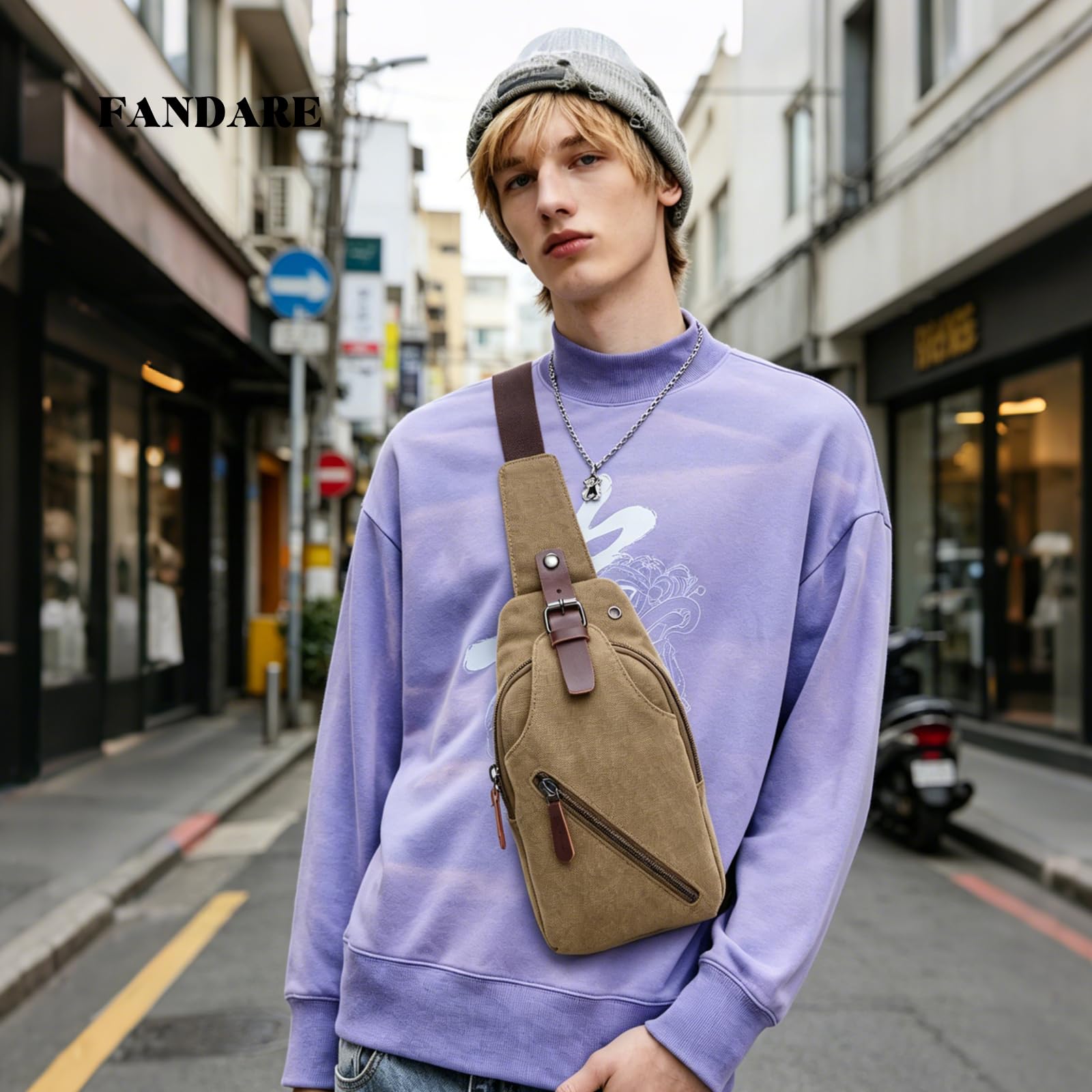 FANDARE Unisex Zaino Monospalla Tela Borsa a tracolla Uomo Donna Sling Bag Business Borsello a tracolla Zaino Spalla Borsa a Spalla per Trekking Ciclismo Viaggio Sports Durevole Poliestere