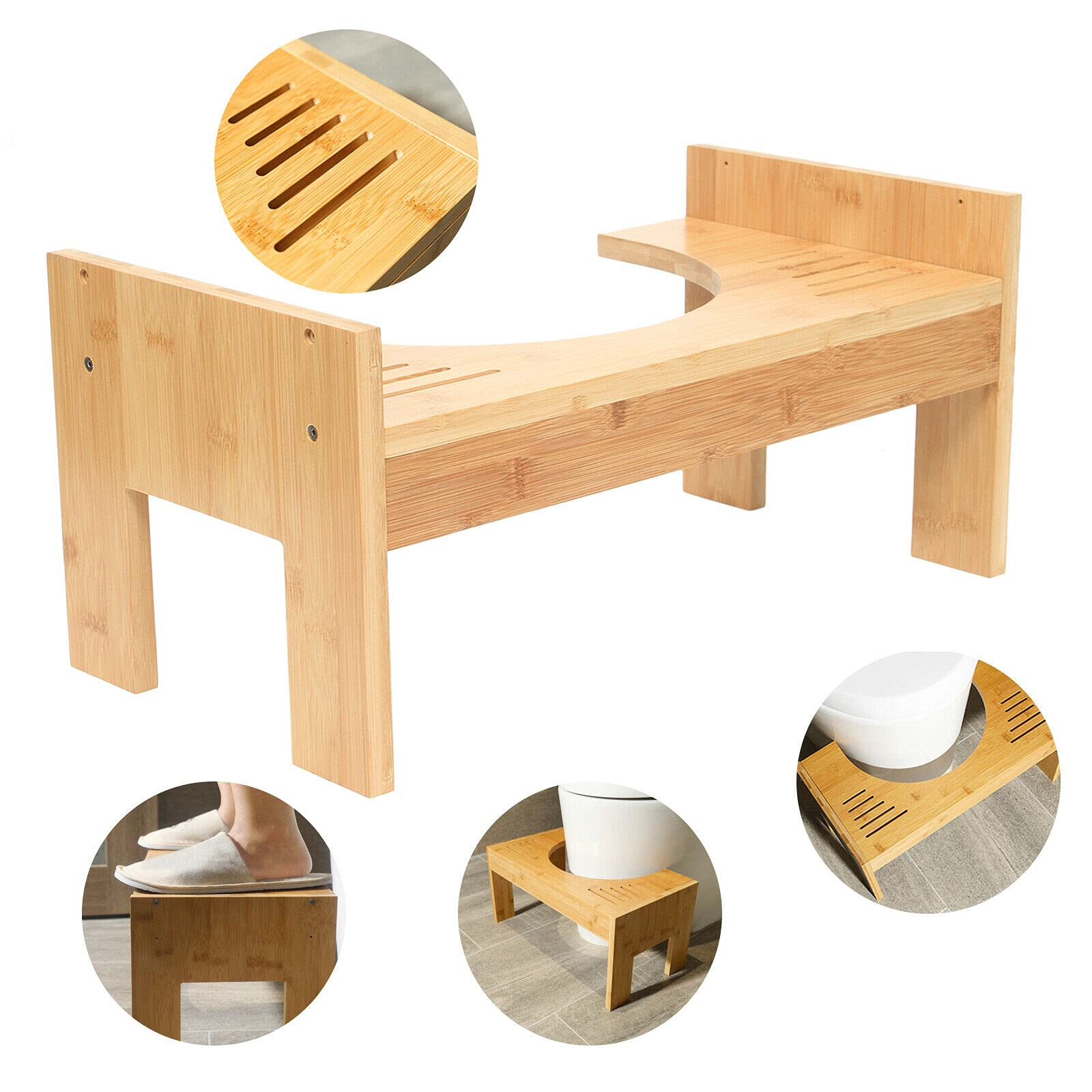 Taboret toaletowy z bambusa, podnóżek dla dzieci, pomoc w toalecie, regulacja wysokości 17-22 cm, antypoślizgowy podnóżek WC