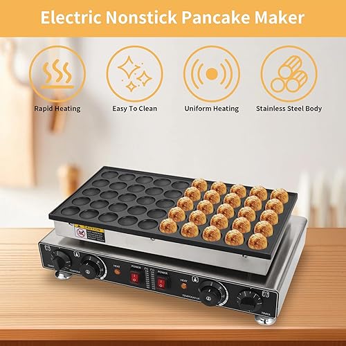 Miniatura 6 de Mini panqueques holandés de 110 V, 50 piezas eléctrico antiadherente para panqueques de 1800 W, 1.6 pulgadas, máquina comercial para hacer