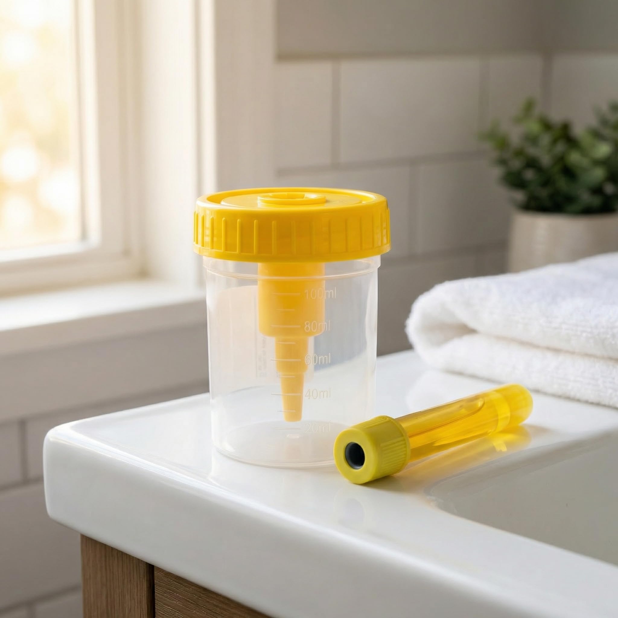 KMINA Kit de Prélèvement d'Urine sous Vide (150 unités), Flacon de 100 ml avec Graduation et Tube sous Vide de 9 ml, Système Clos et Hygiénique