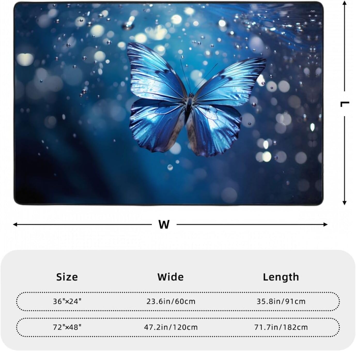 Blue Butterfly in The Water Printed Anti-Slip Floor mat Carpet Rug 36"x24" for Living Room Office Coffee Table Bed Balcony