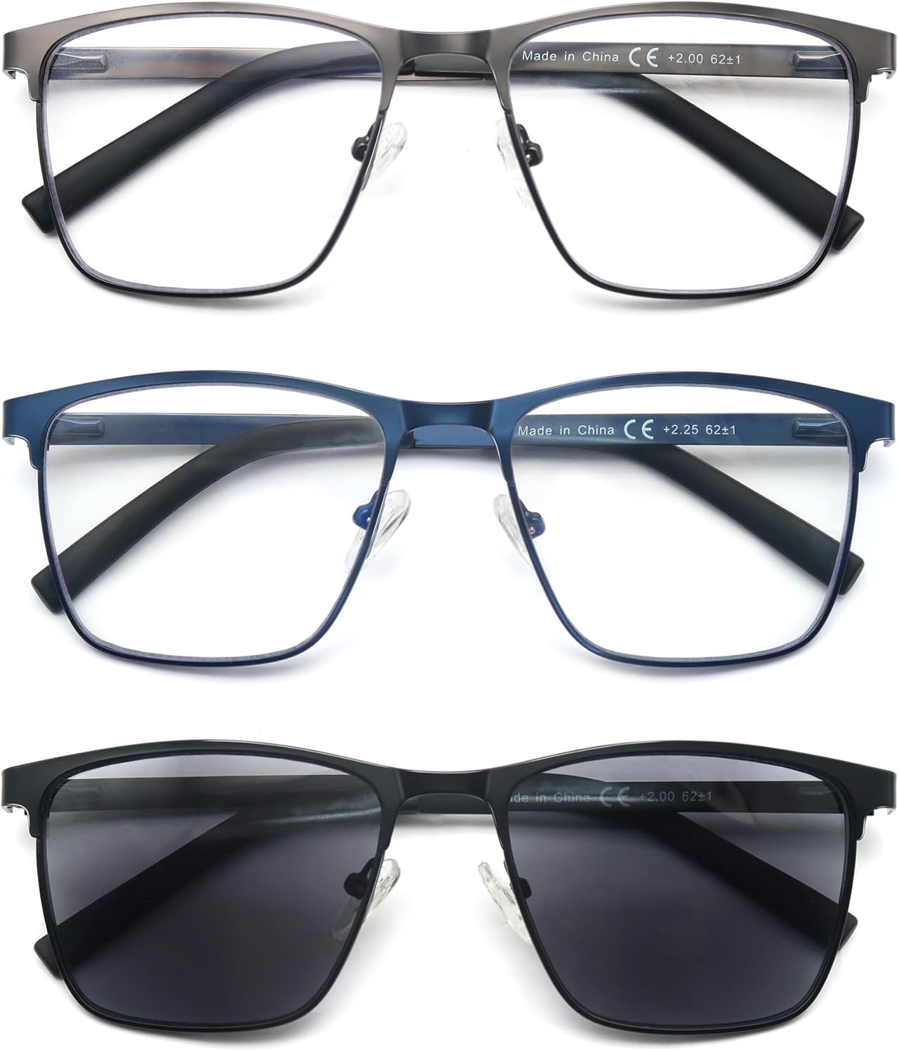 Blue Light Blocking Reading Glasses for Mens Full Metal Square Readers Lightweight Cheaters Reading Glasses 3 Pack - Image 2