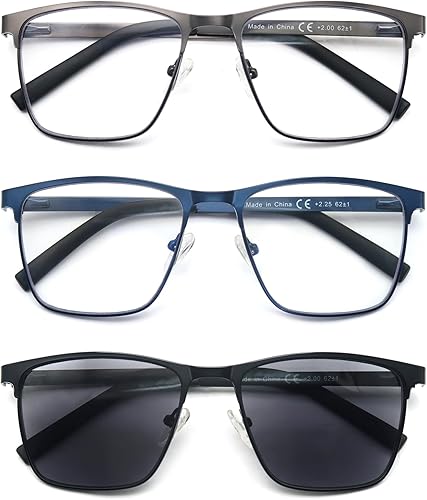 Miniatura 9 de Gafas de lectura para hombres y mujeres, con bloqueo de luz azul, cuadradas, de metal, ligeras y cómodas, paquete de 3