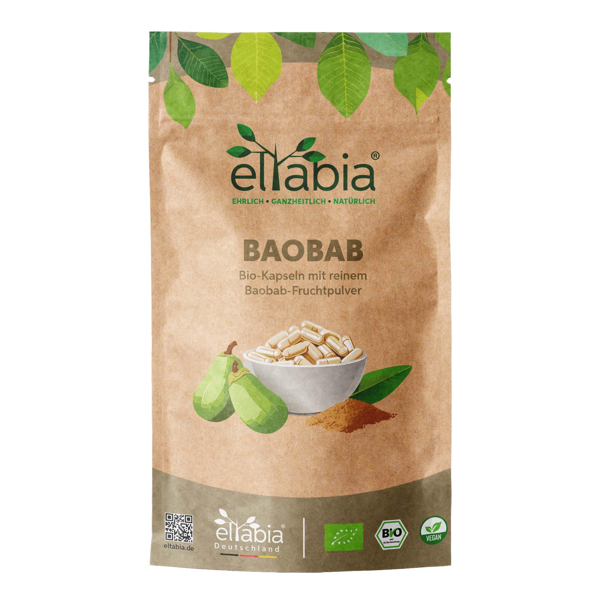 Bio Baobab Kapseln 1000 Stück | Hochdosiert 1290mg Tagesdosis | Affenbrotbaum in Rohkost Qualität | Apothekerbaum 100% rein und ohne Zusatzstoffe | Veganes Fruchtpulver