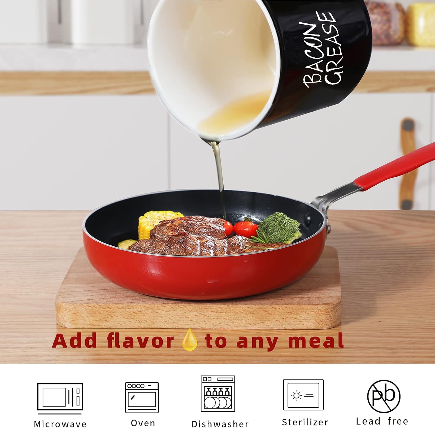 ONTUBE Ceramic Bacon Grease Container Keeper with Strainer (Black)