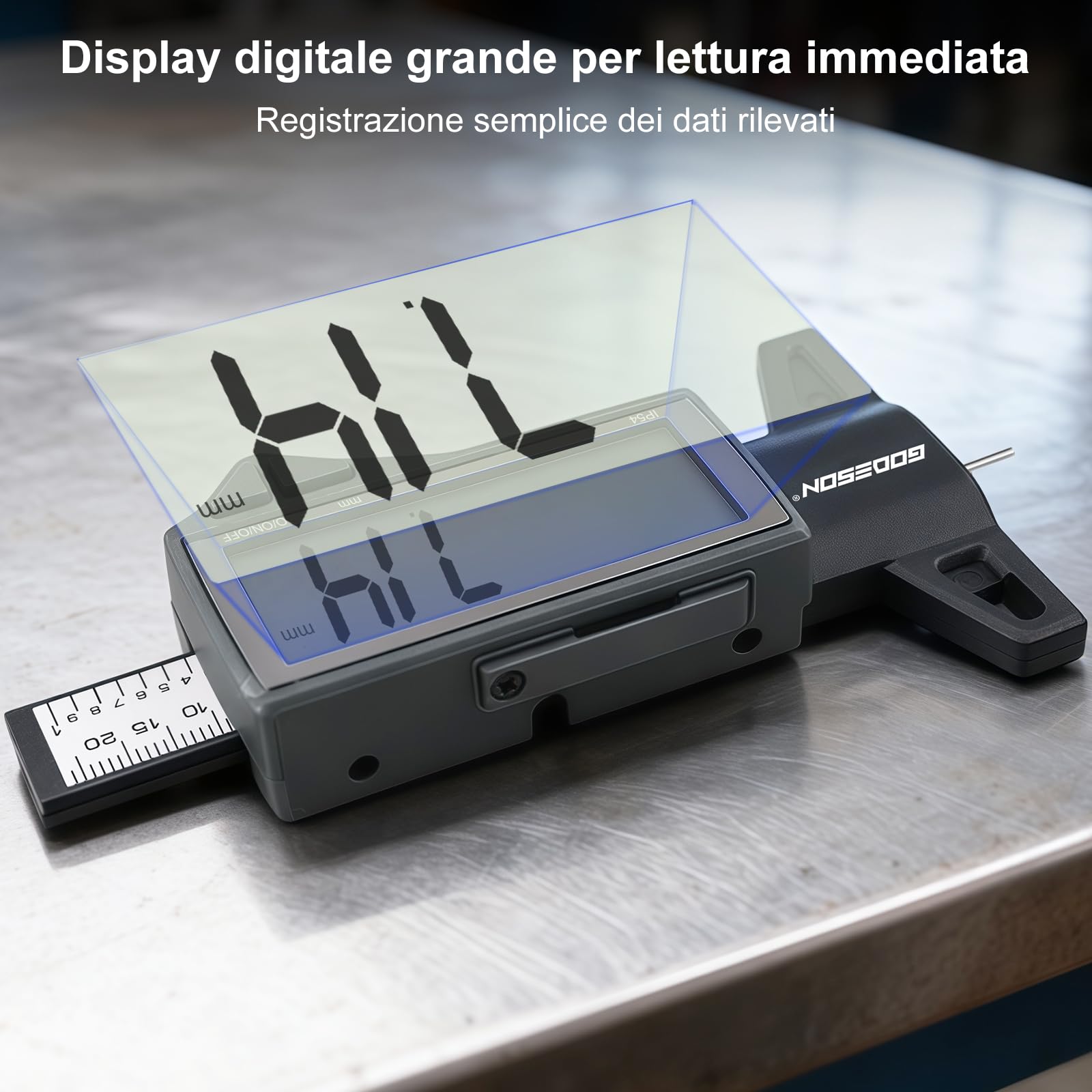 GODESON Spessimetro per Pneumatici Digitale, Intervallo 0-25,4mm/1 Pollici, Impermeabile IP54 Misuratore di Profondità con Ampio Display LCD, per Auto, Moto e Vans