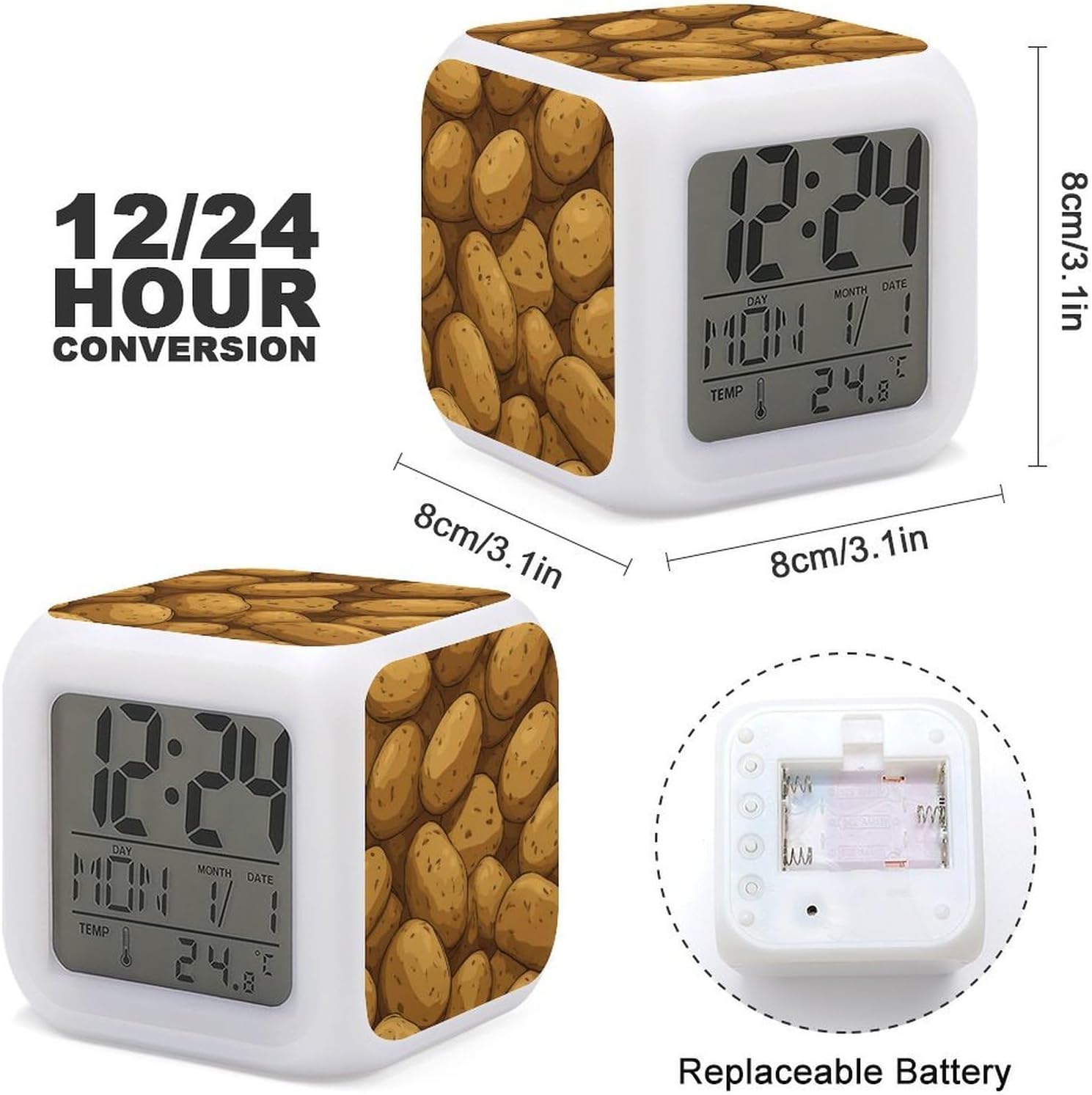 Anime Potatoes Digital Alarm Clock LED Display 7 Colors Change Night Light Sleep Timer image 2