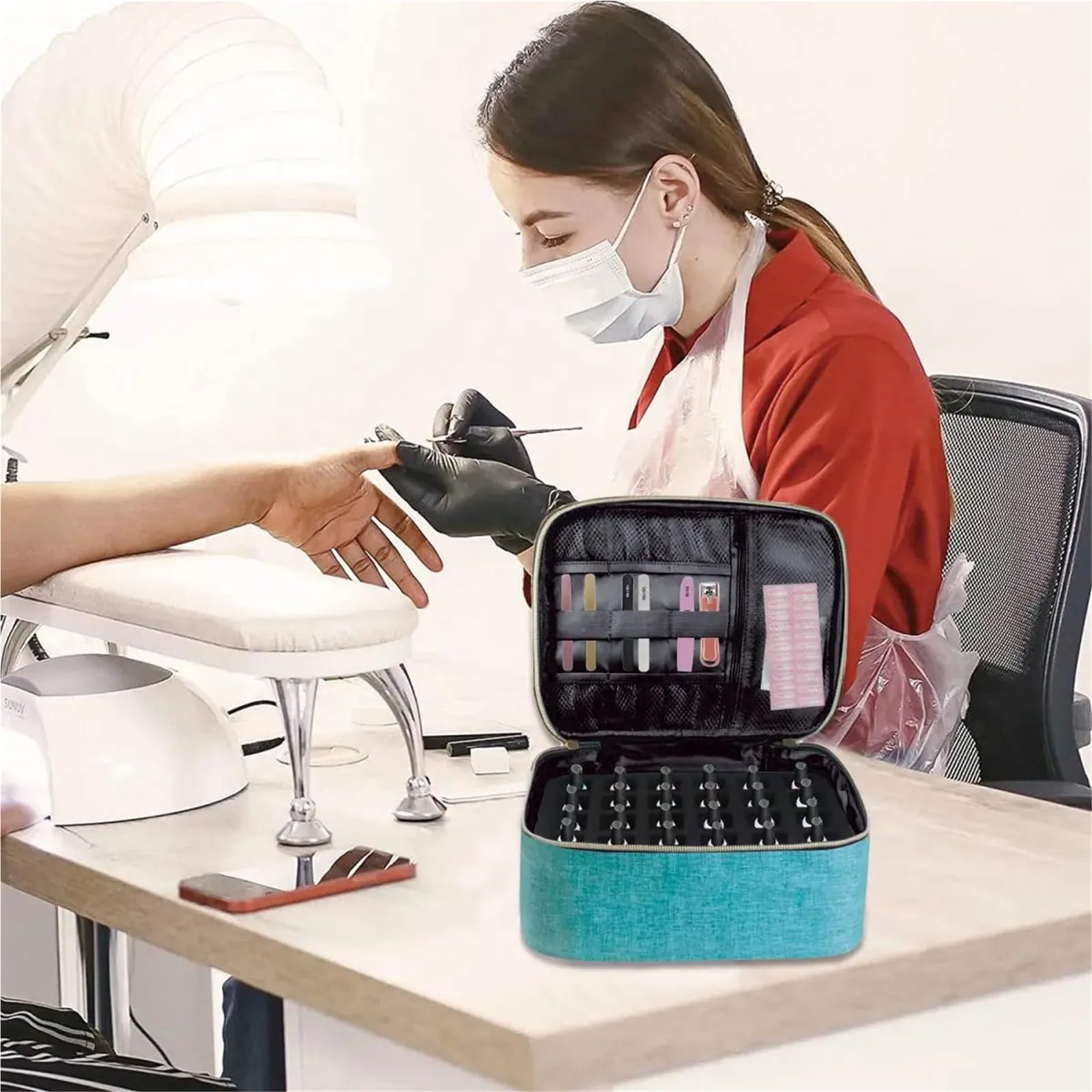 Organizador de esmalte uñas, bolsa mano organizadora cosméticos doble capa for niñas y mujeres, arte, aceite esencial, juego para Almacenar Herramientas(Black)