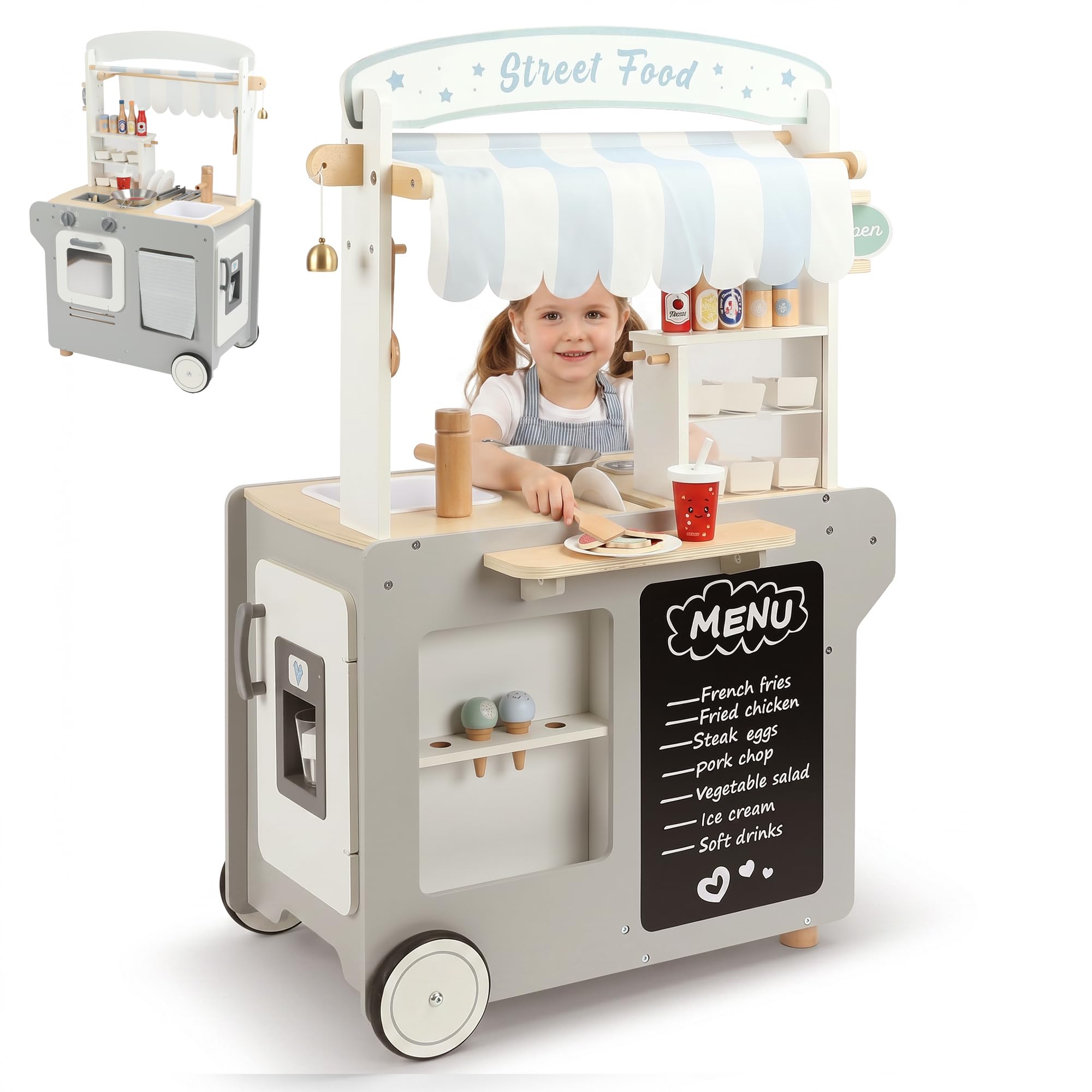 WoddyGo Wooden Food Truck & Play Kitchen for Kids Ages 3+