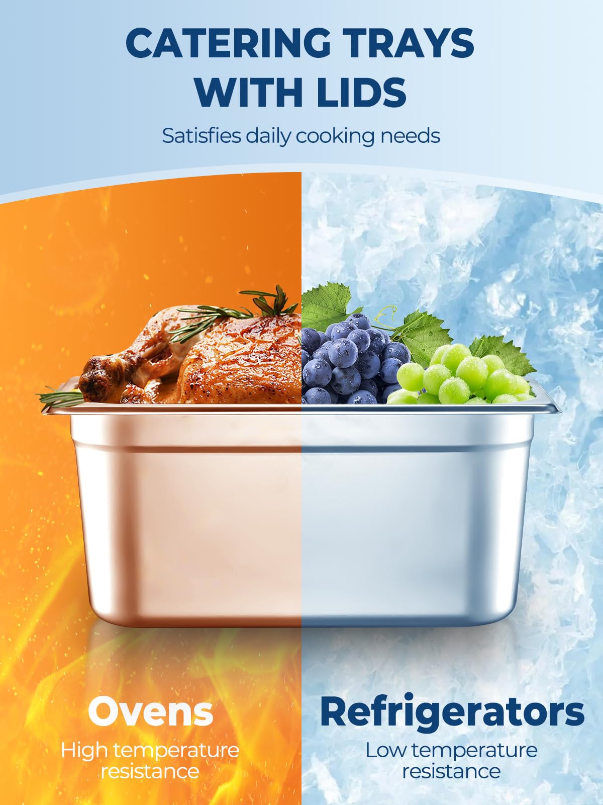 FOHERE 6 Contenitore GN 1/3, Contenitori Acciaio Inox，33x18x15 cm, Compatibile con i forni a convezione, frigoriferi, Coperchio, Teglia da Forno per Bar, Ristorante e Hotel