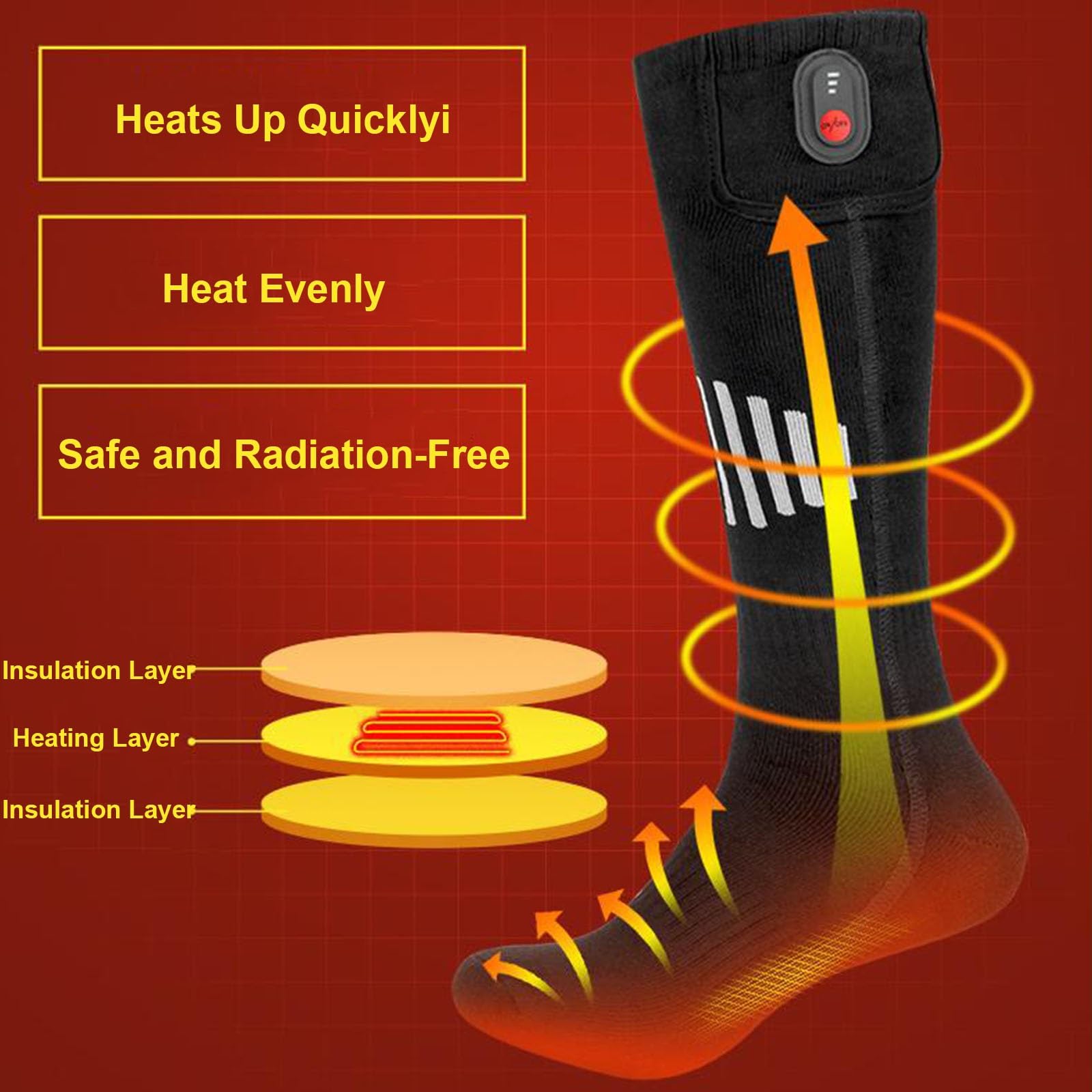 Calze Riscaldate a Batteria, Calzini Riscaldati per Donna e Uomo, con Batteria da 5000 Mah, per Uomo e Donna, per Sci, Inverno, Caccia, Campeggio