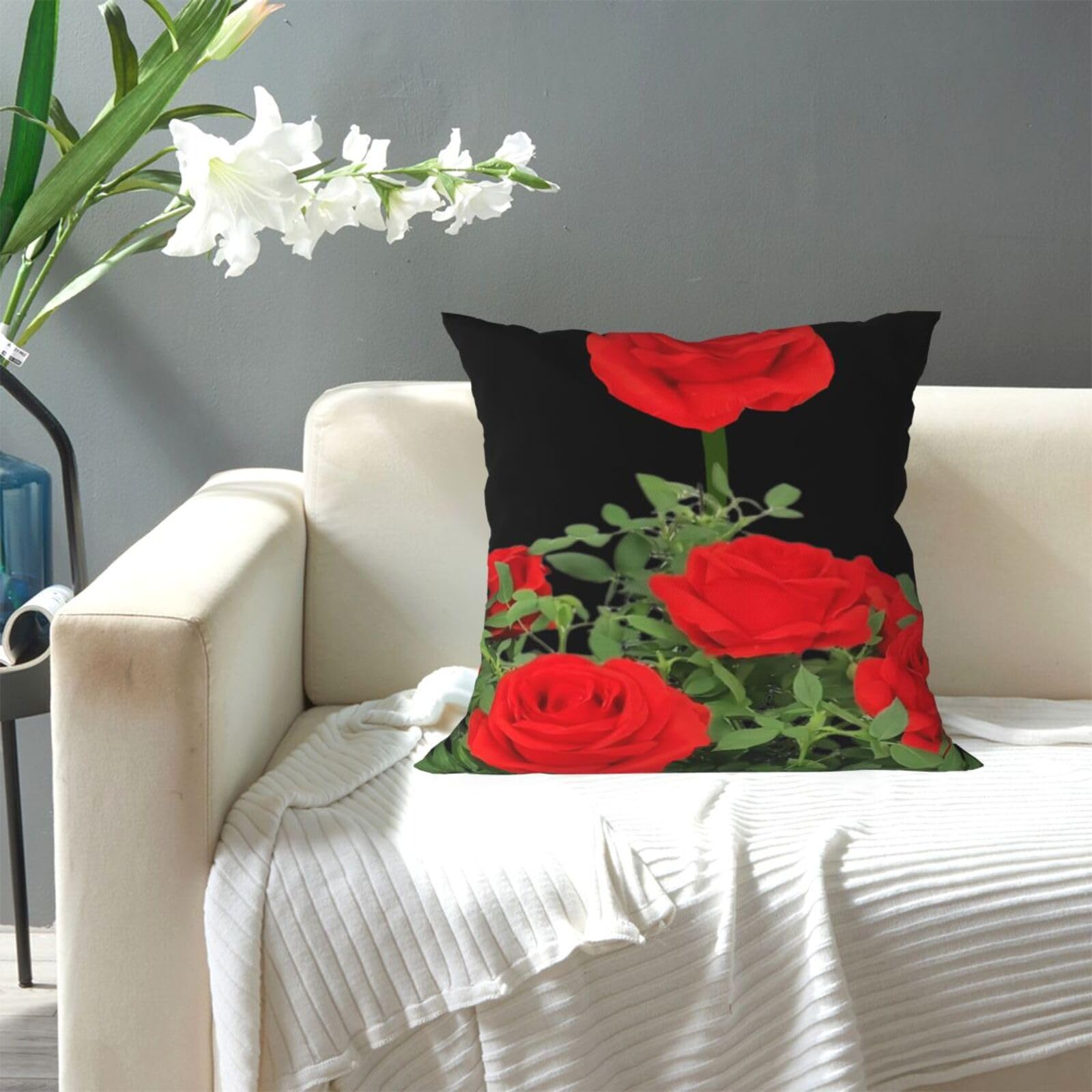 Federa Per Cuscino Quadrata 45x45 Cm Con Rose Di Camomilla Rustiche - Cotone E Lino, Cerniera Nascosta, Solo Fodera - 4