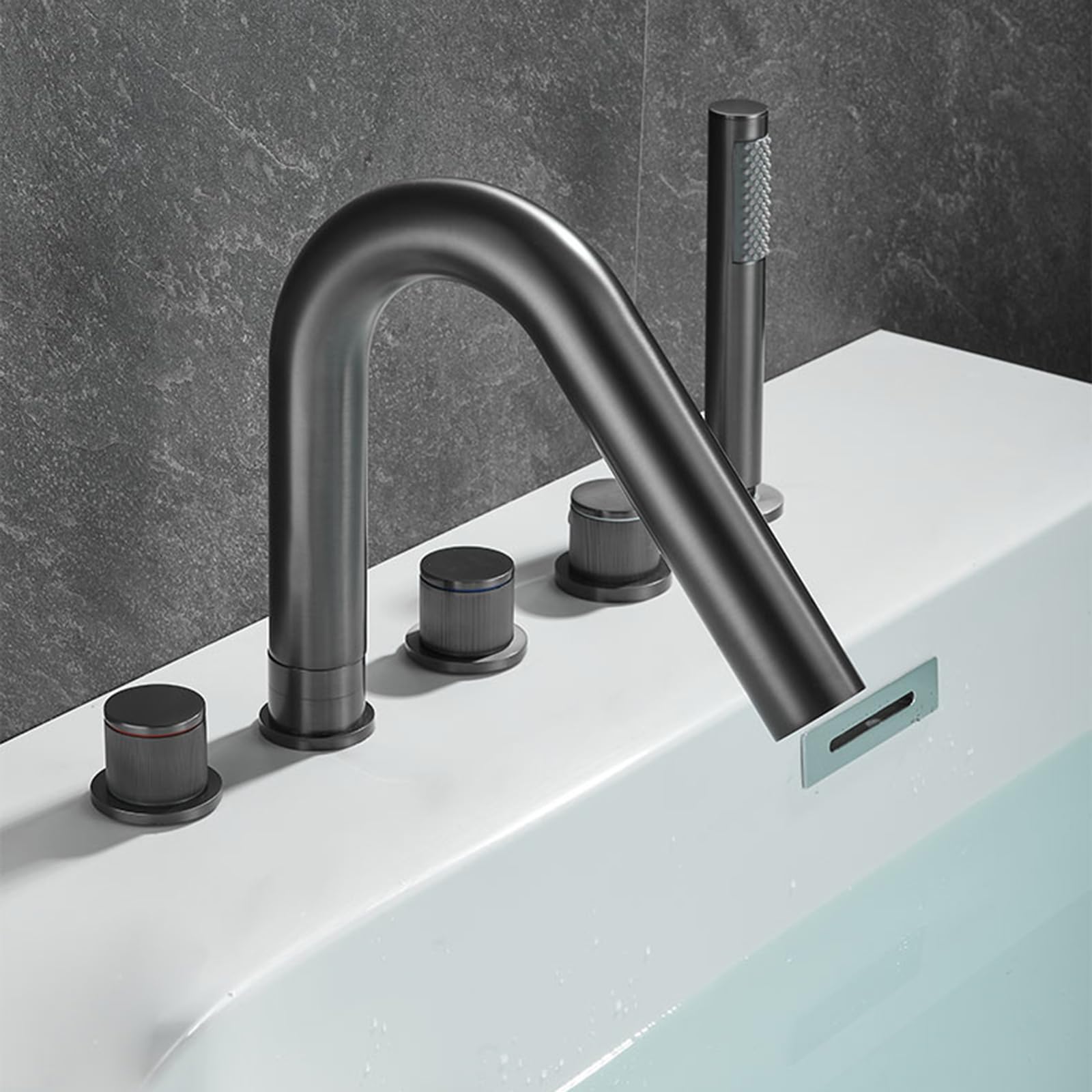 Robinet mitigeur bain-douche 5 trous gris en laiton avec pommeau rotatif