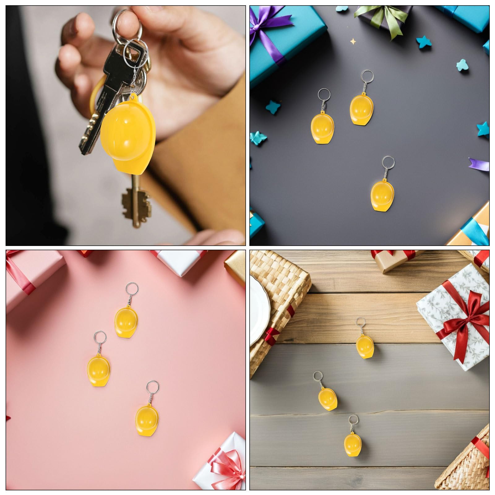 SHINEOFI 100 Unidades Llavero de Sombrero Seguro Amarillo para Fiestas de Construcción, Diseño Realista, Ligero y Resistente, Adecuado para Recompensas Escolares y Coleccionistas