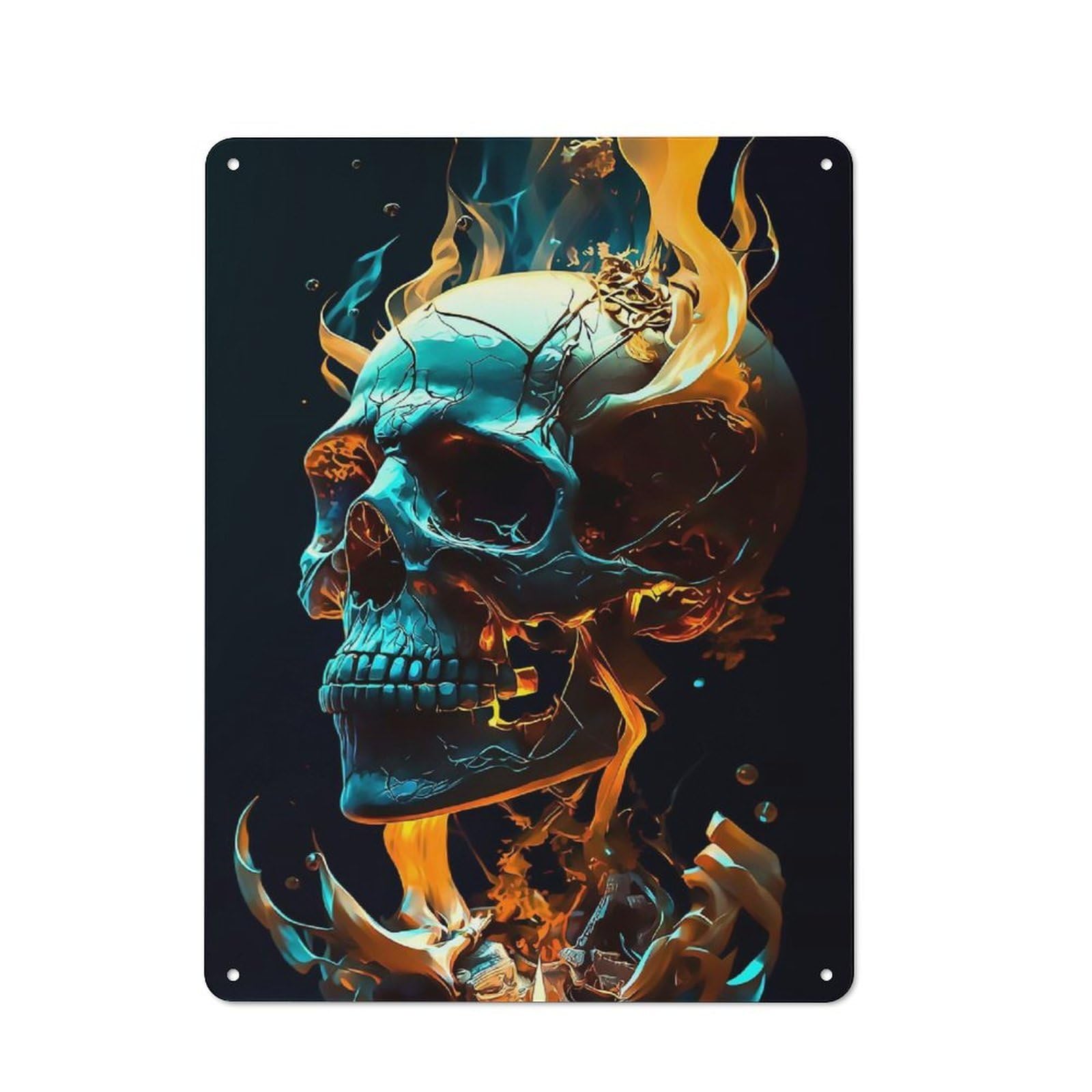 Junmoney Fantasy Skull Cottage Style Metal Wall Decor 40X30cm, Tin Wall Plaque For Kitchen, Cottage, Porch Or Garden Room