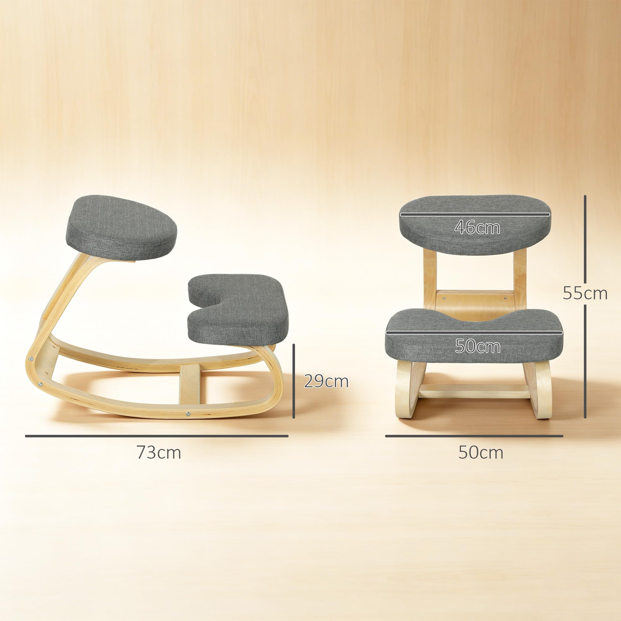 HOMCOM Siège Assis Genoux, siège Ergonomique en Bois à Bascule, Chaise à Genoux pour Bureau à Domicile, améliorer la Posture, maux de Dos, Gris