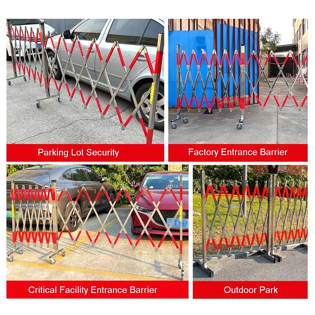 Genérico Barrera metálica portátil Extensible con Ruedas universales: Barrera de Seguridad versátil para Granjas, garajes, escuelas, centros comerciales y Seguridad de Eventos.