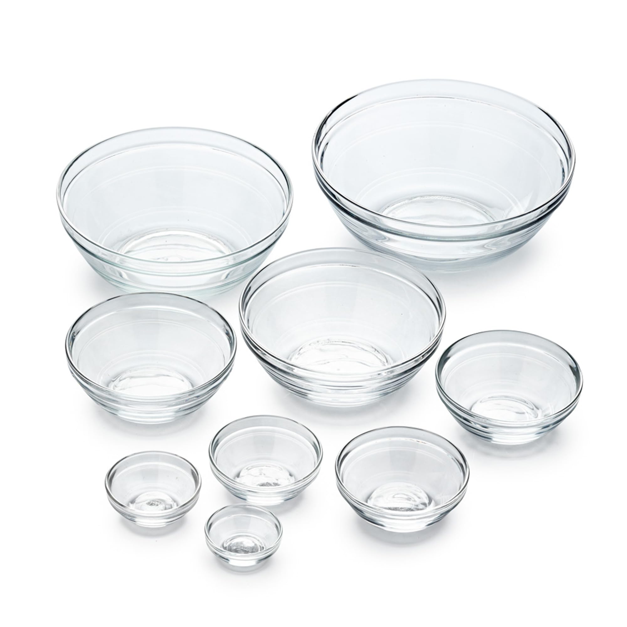 Duralex Gigogne Stackable Glass Mixing Bowl Set, 9 Piece