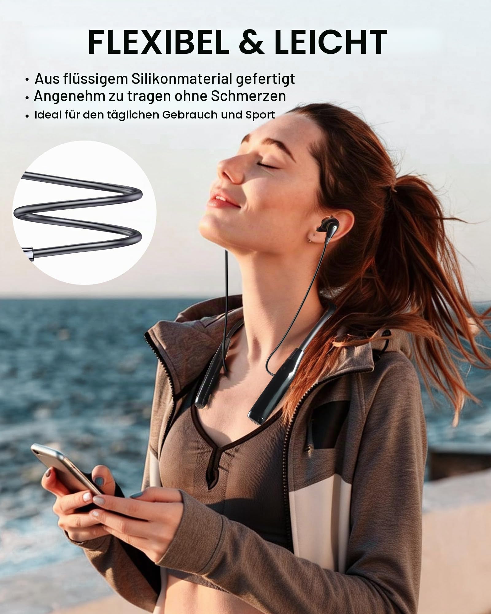 LAMA Bluetooth 5.4 Kopfhörer Sport Ohrhörer 100h Spielzeit Noise Cancelling Ohrhörer IPX5 Wasserdicht Kopfhörer In Ear Headset mit Batterieanzeige Mikrofon Nackenbügel Magnetisches Earbuds