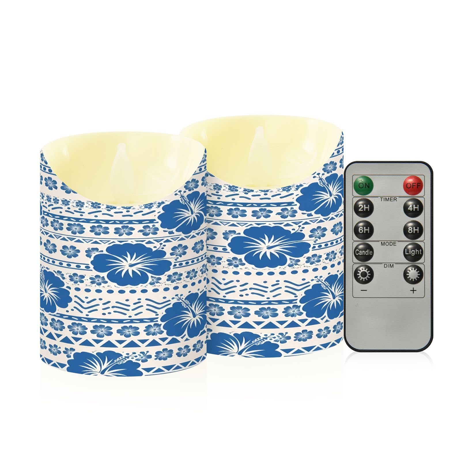 Cgiub Hibiscus Flameless Candles with Timer 2pcs Battery Operated Flickering Flameless LED Pillar Candles for Holiday Home Wedding Fireplace Decor