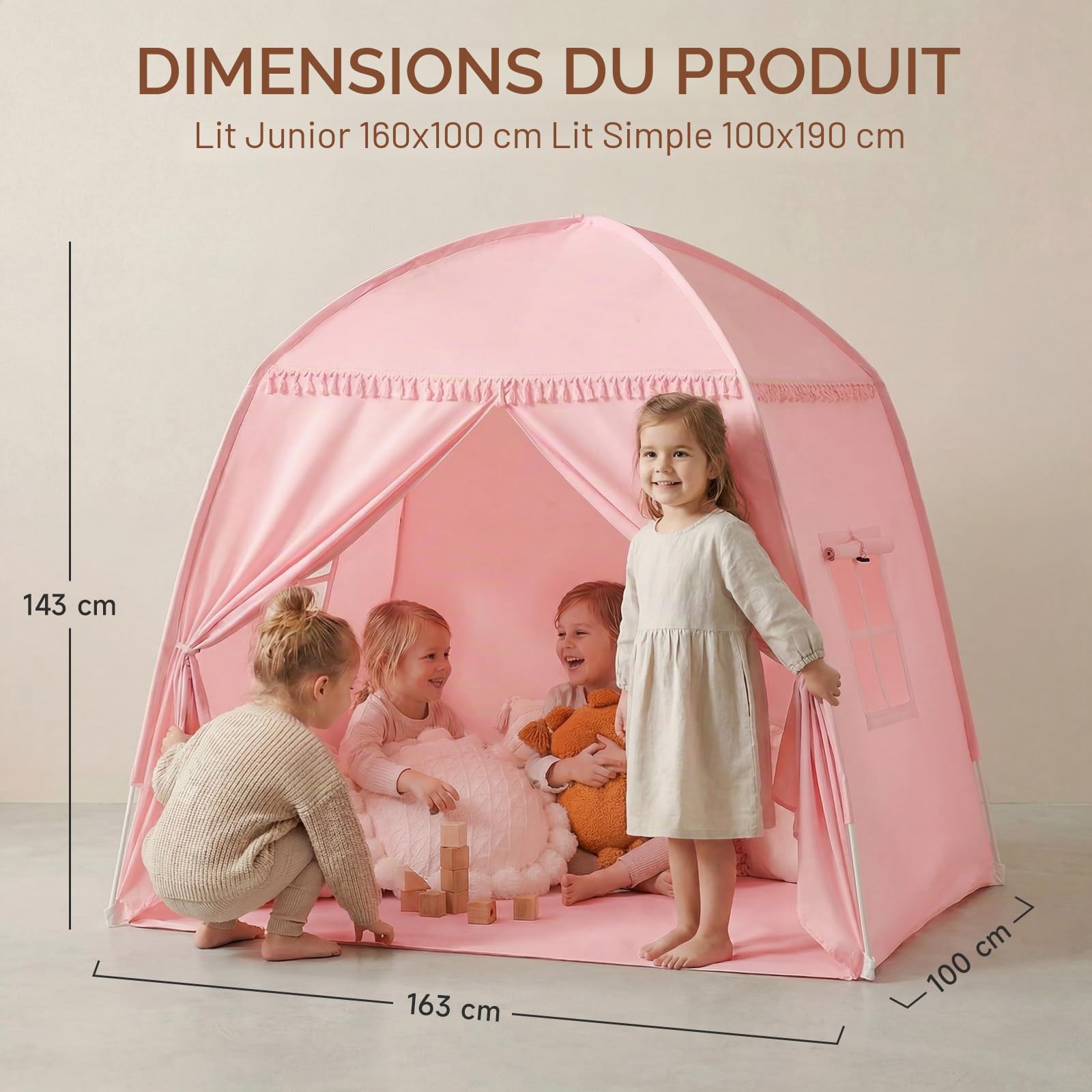 Tente de jeu, pour enfant - Grand château magique - Pour l'intérieur et l'extérieur - Montage facile en 2 minutes - Spacieux pour garçons et filles - Rose