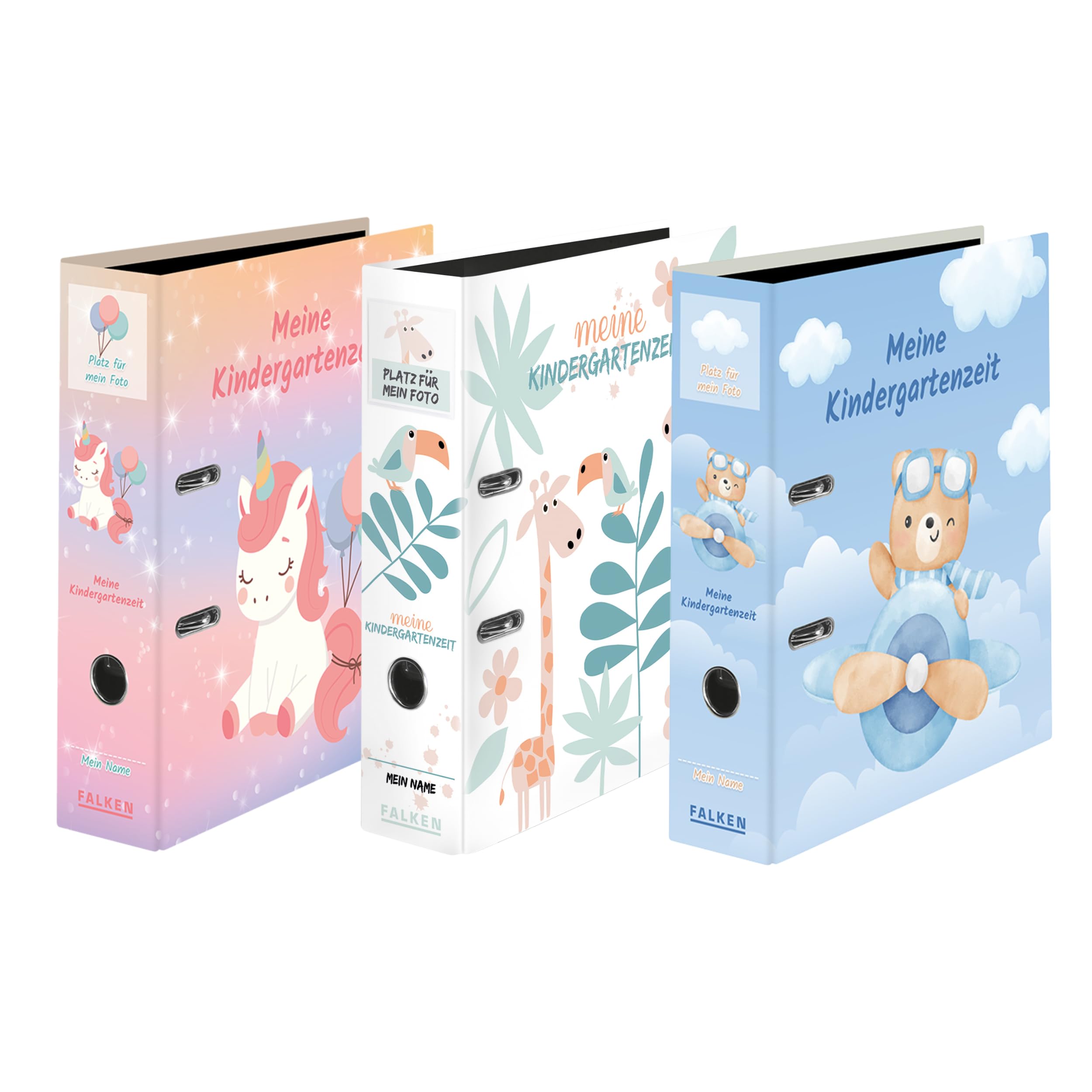FALKEN 6 raccoglitori scuola materna A4 dorso 8 cm assortiti | Made in Germany con tasca, raccoglitore per asilo e portfolio bambini