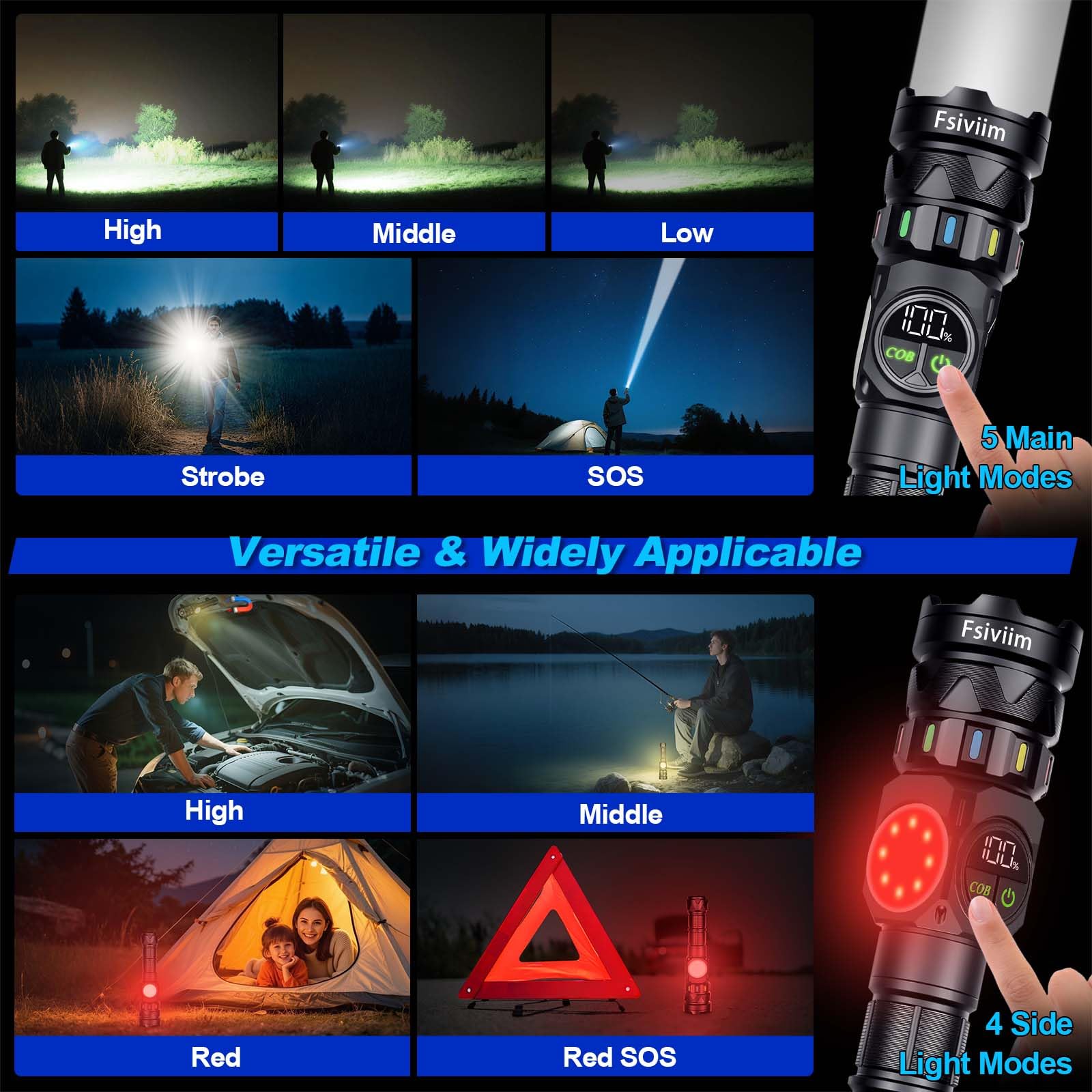 Torches LED super lumineuses, 500 000 lumens, rechargeable, lampe torche puissante