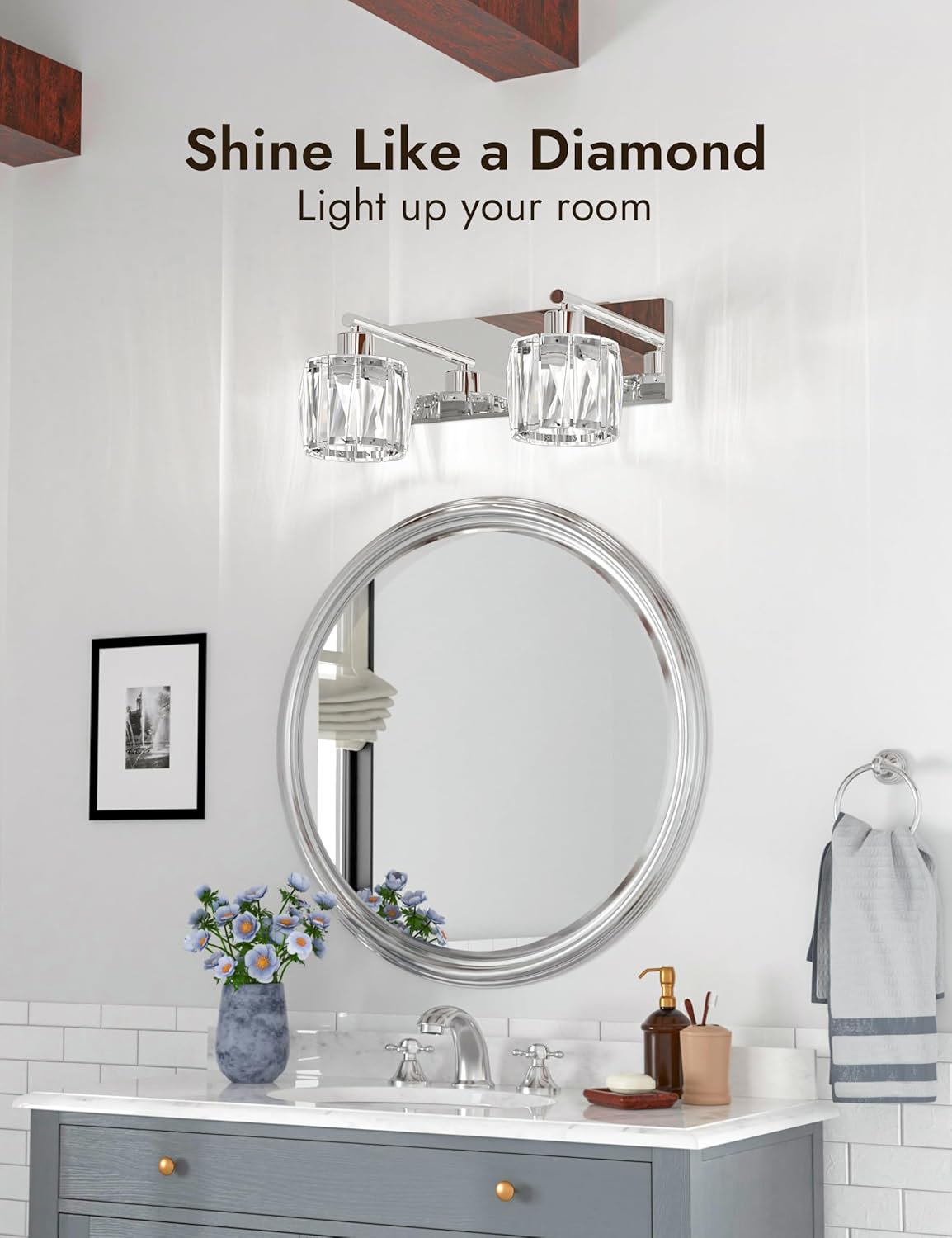 volisun crystal vanity lights - 2 light modern stainless steel bathroom light over mirror, chrome finish - ul certificated (exclude bulb) chrome 2 light