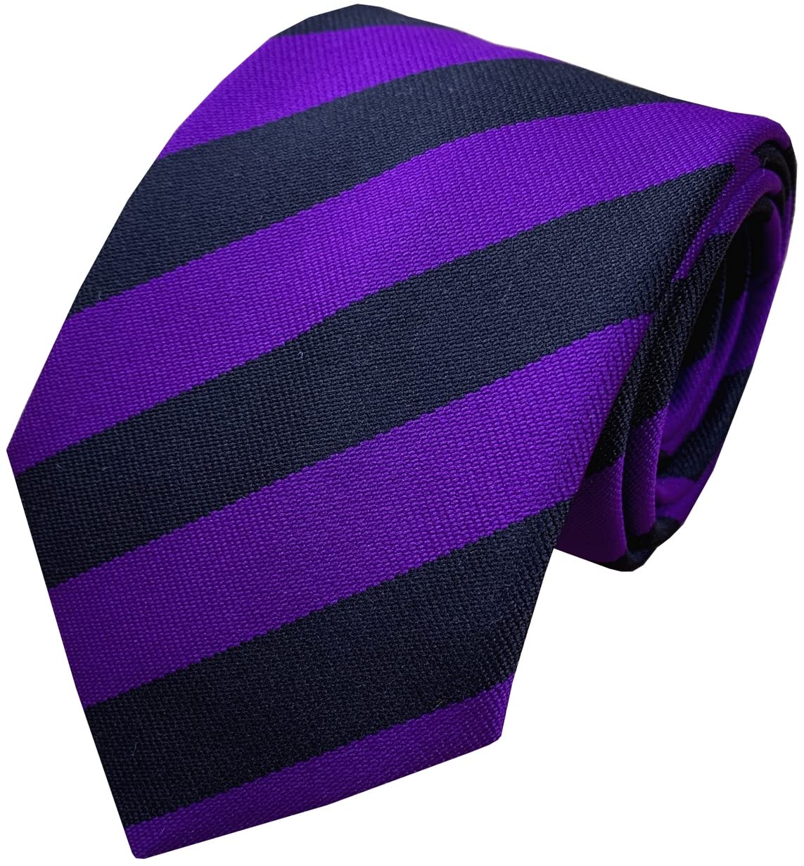 Great British Tie Club Men's Adult Block Stripe Clip On Neck Ties (Black & Purple)