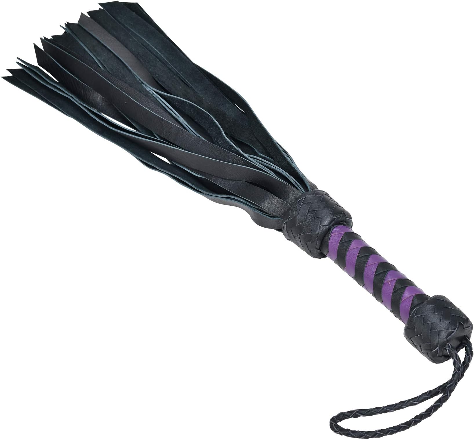 Calf Softy 18" Real Leather Flogger Whip with Calf Softy Leather Braided Handle, Braided Wrist Strap and 36 Tails/Lashes (Purple/Black, 18")
