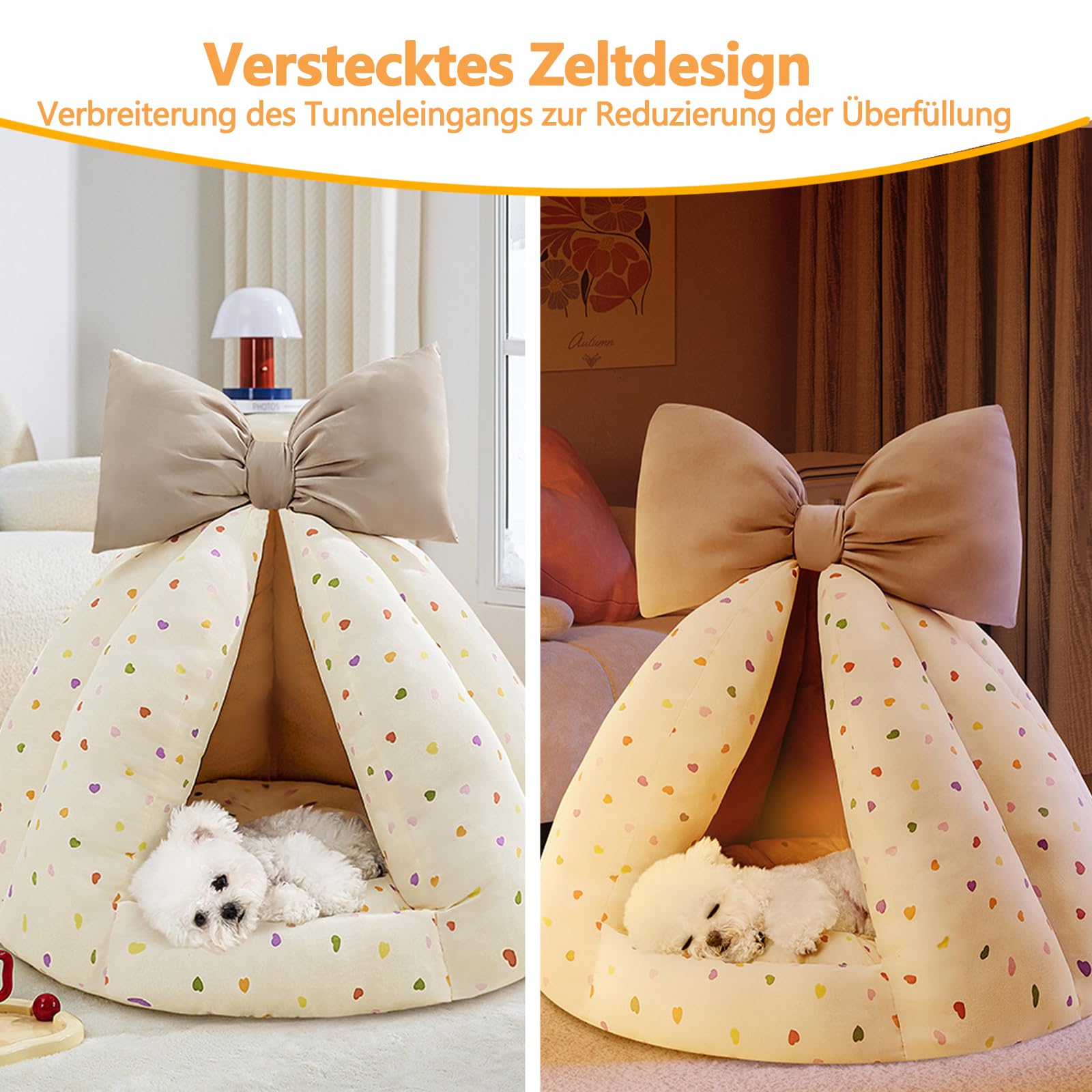 Galatée Ganzjahres-Katzen- Und Hundebett, Gefüllt Mit Pp-Baumwolle, Geräumig Und Weich, Formstabil, Separates Bett Und Matte, Rutschfestes Und Feuchtigkeitsbeständiges Haustierbett（L,Beige）
