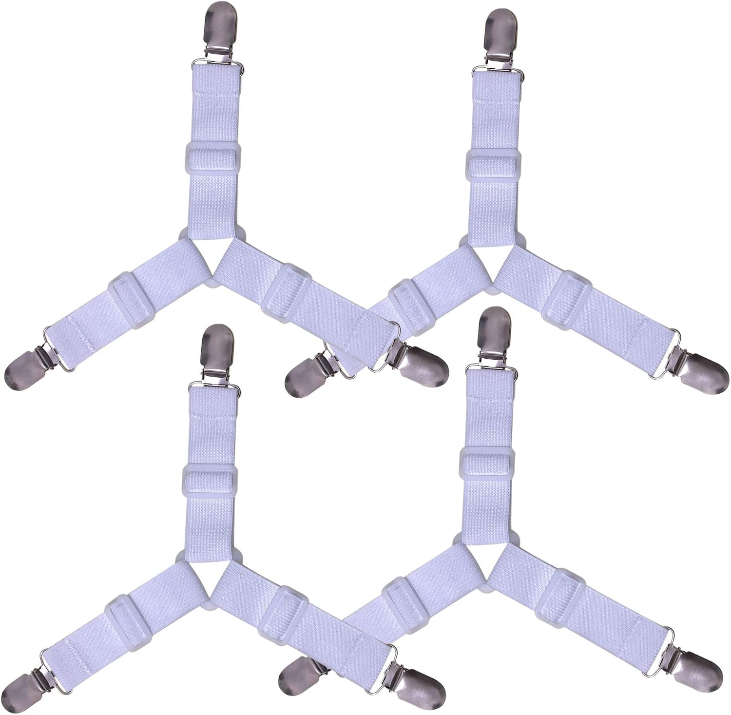 monochef 4pcs Sheet Straps Bed Suspenders Band Adjustable Fitted Bed Sheet Corner Holder Elastic Straps Fasteners Clips Mattress Pad Cover Grippers