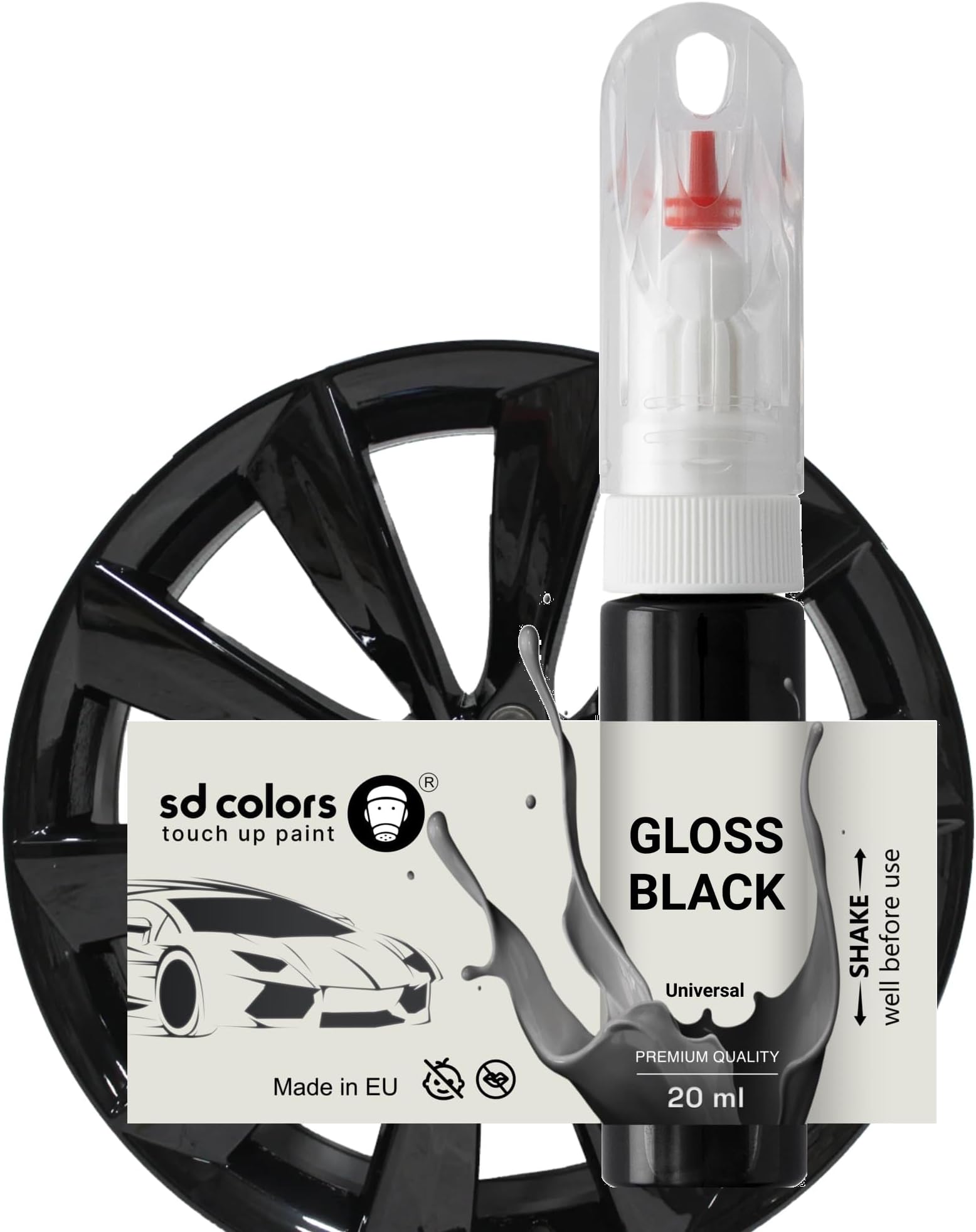 GLOSS BLACK ALLOY WHEEL New Touch Up Paint Pen REPAIR KIT 7ML SCRATCH CHIP BRUSH REPAIR (JUST PAINT)